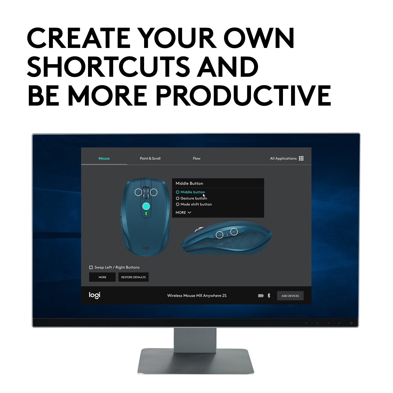 Voir la diapositive 8 : LOGITECH Souris - Sans fil - MX ANYWHERE 2S - Bleu
