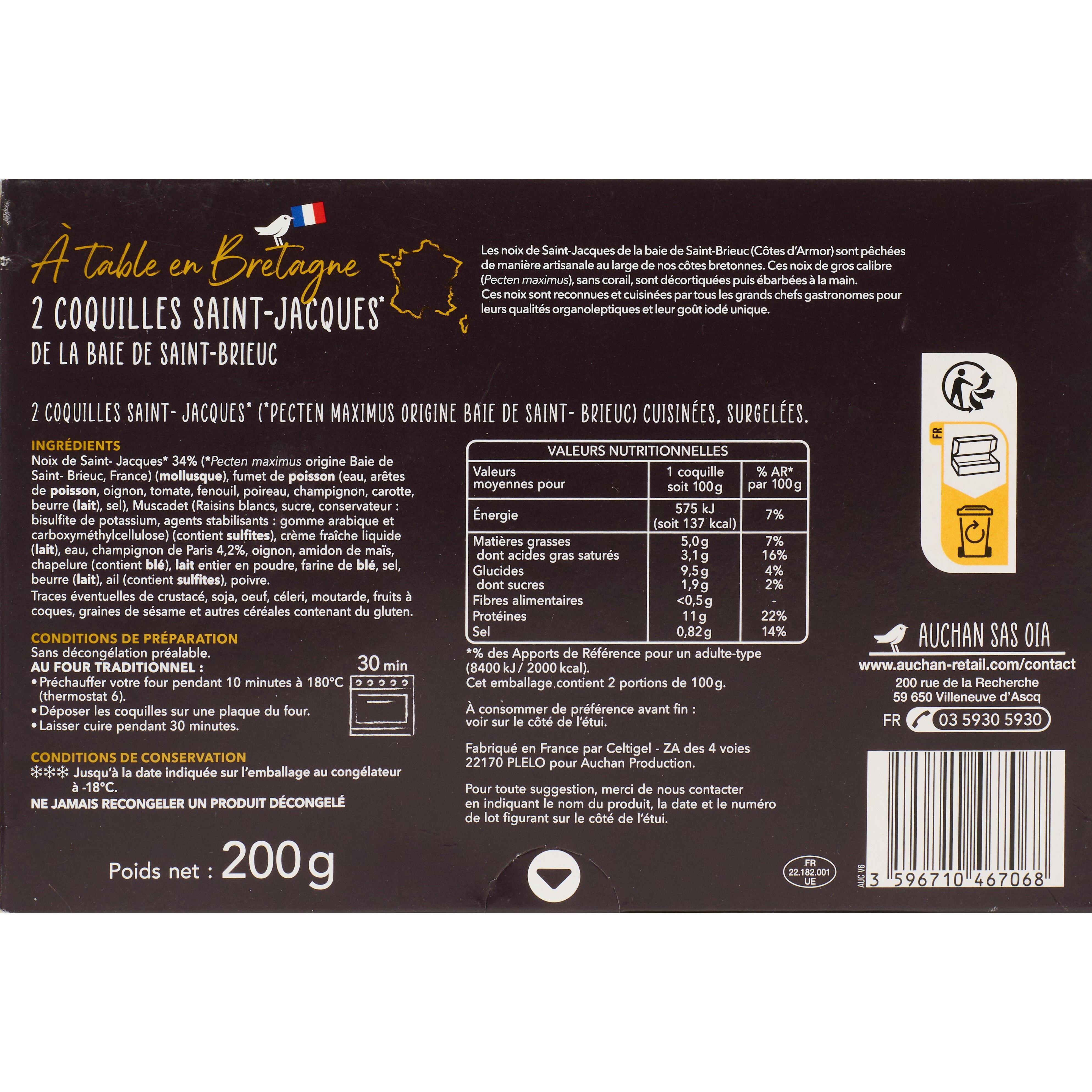 Voir la diapositive 2 : AUCHAN TERROIR Coquille Saint-Jacques de la Baie de Saint-Brieuc 2 pièces 200g