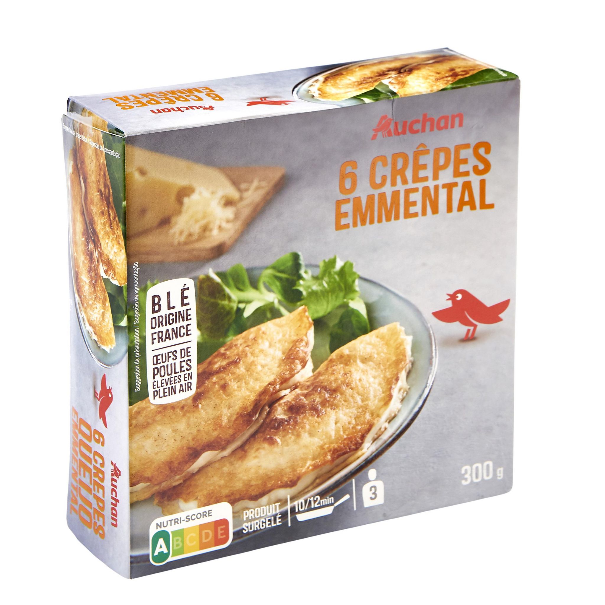 Voir la diapositive 2 : AUCHAN Crêpe à l'emmental 6 pièces 300g