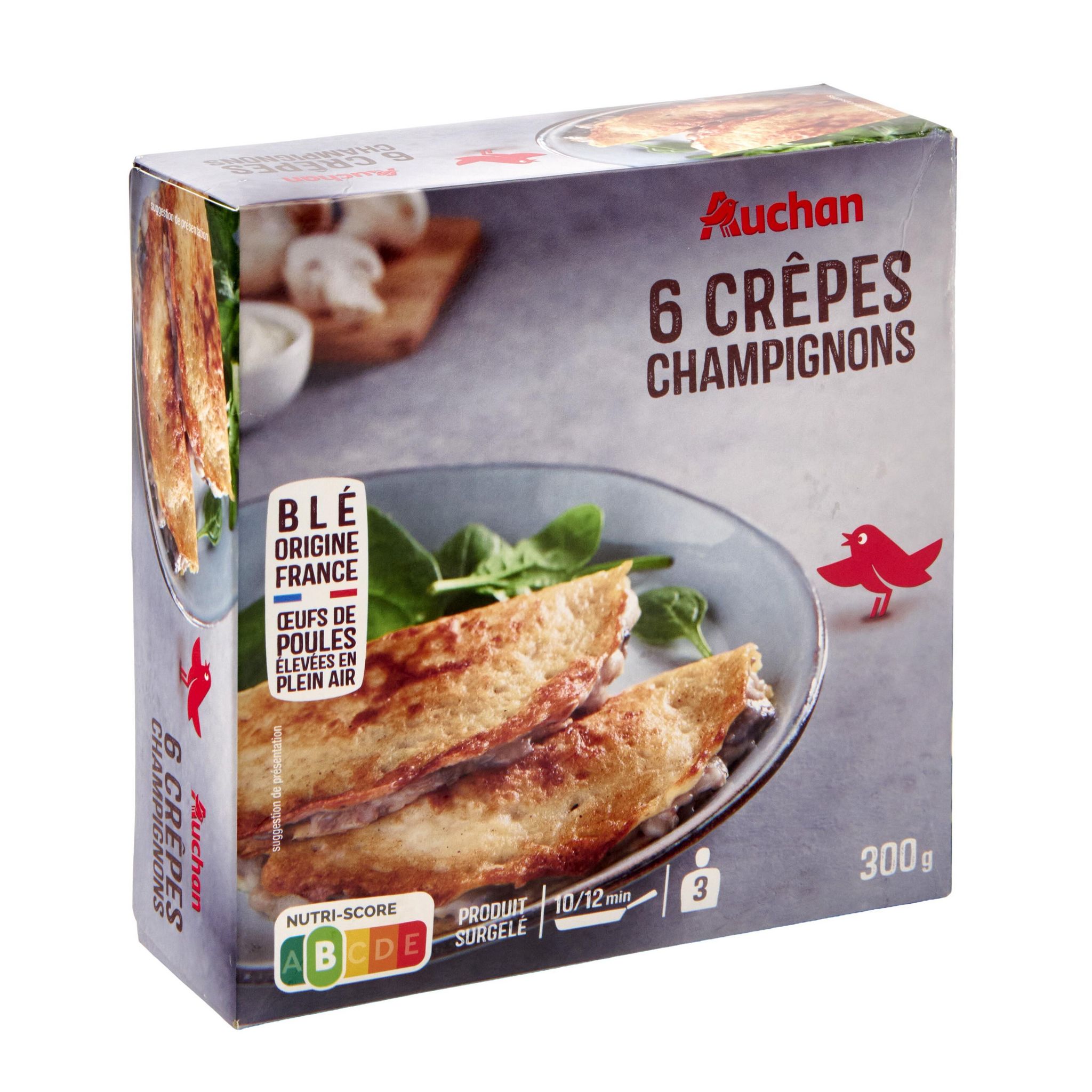 Voir la diapositive 2 : AUCHAN Crêpe fourrée au champignons 300g