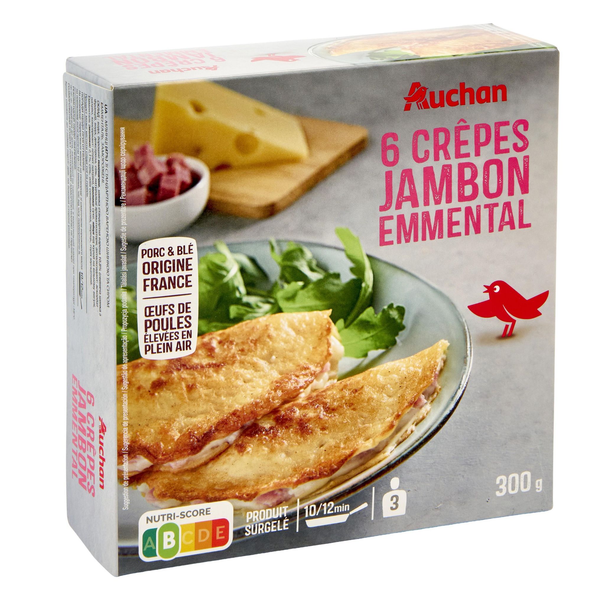 Voir la diapositive 2 : AUCHAN Crêpe jambon emmental 6 pièces 300g