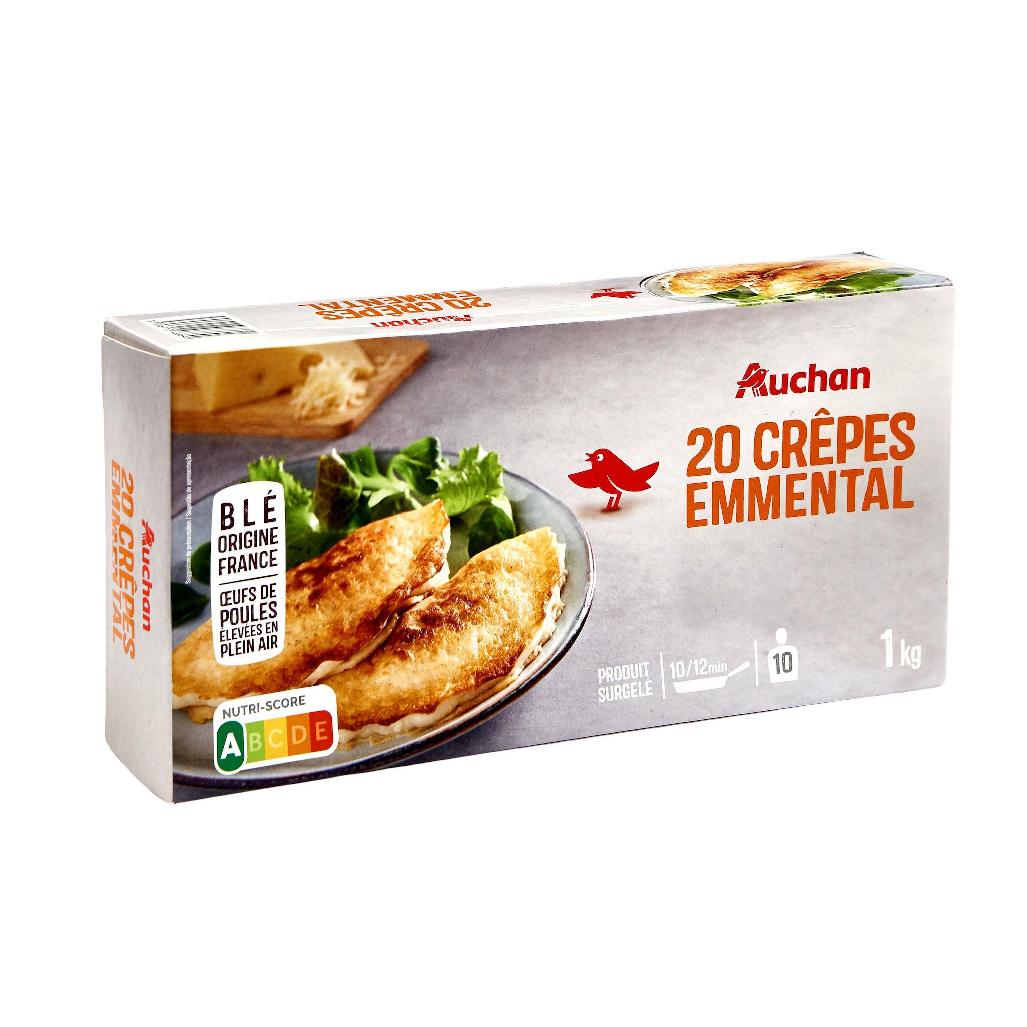 Voir la diapositive 2 : AUCHAN Crêpe à l'emmental 20 pièces 1kg