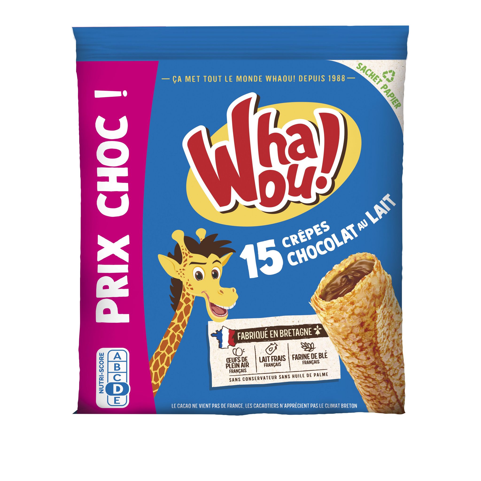 WHAOU Crêpes fourrées au chocolat au lait sans conservateur sachets individuels 15 pièces 480g