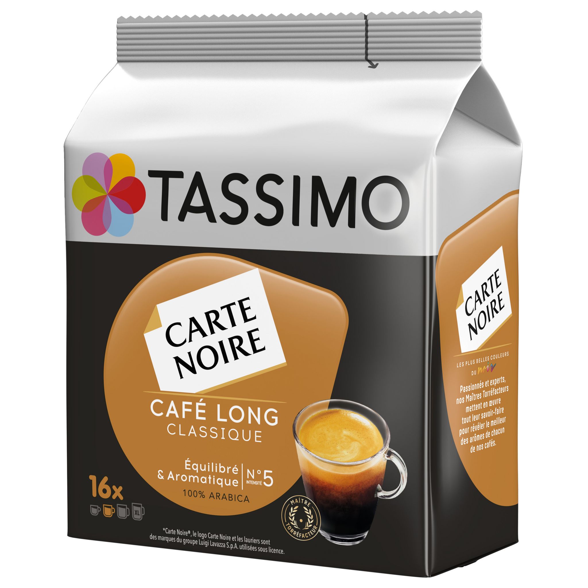 Voir la diapositive 2 : TASSIMO Dosettes de café long classique carte noire intensité 5 16 dosettes 104g