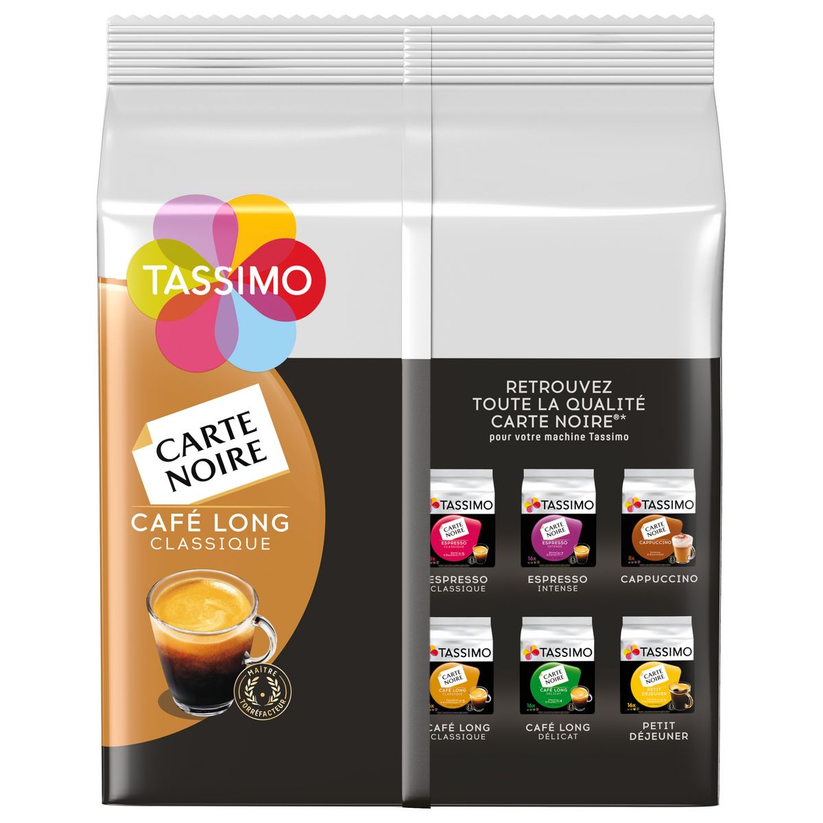 TASSIMO Dosettes de café long classique carte noire intensité 5 16 dosettes 104g