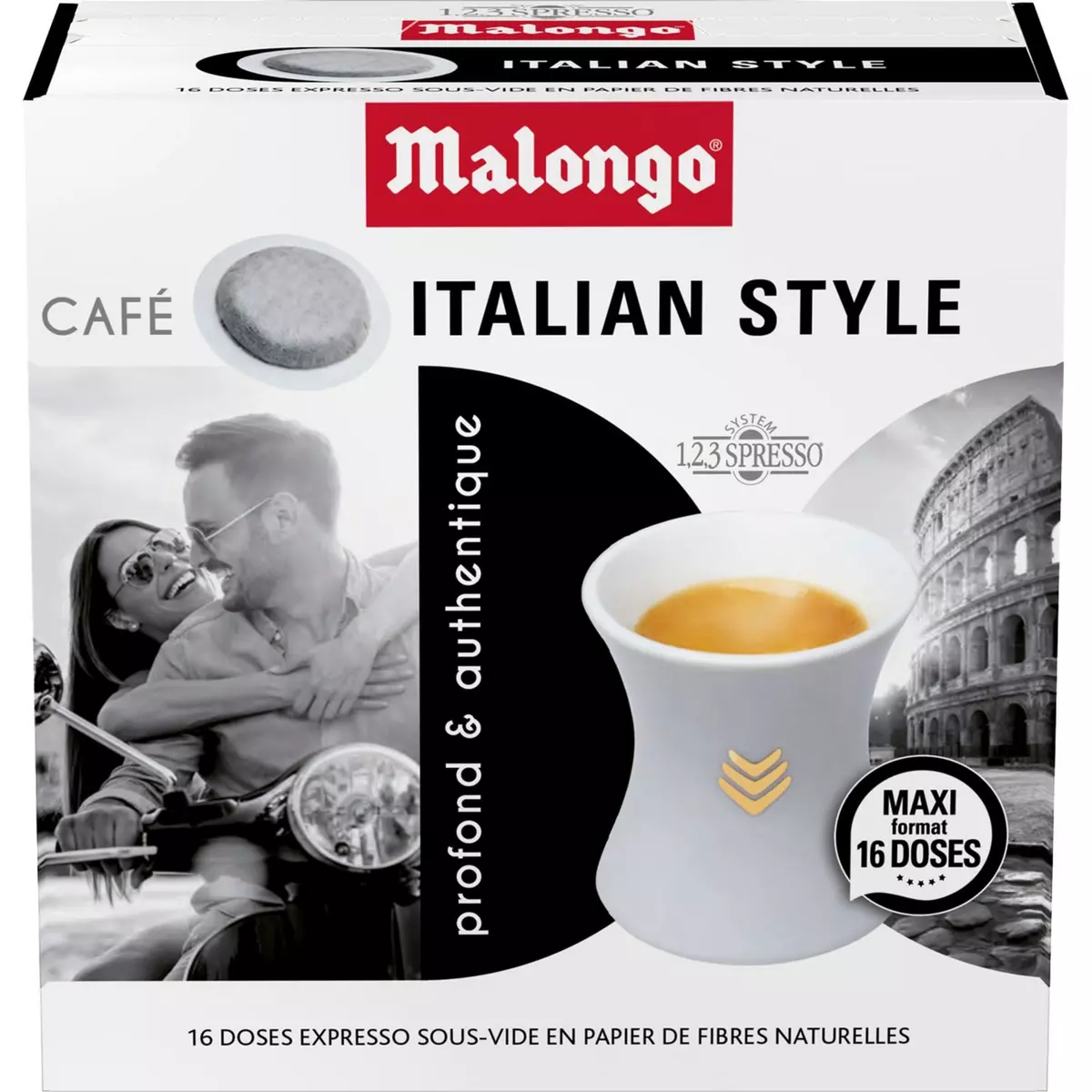 MALONGO Dosettes de café Italian style uniquement compatibles expresso  Malongo 16 dosettes 104g pas cher 