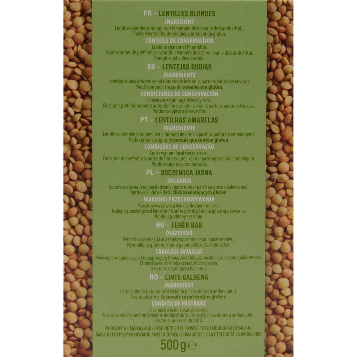 AUCHAN Lentilles blondes 8 portions 500g