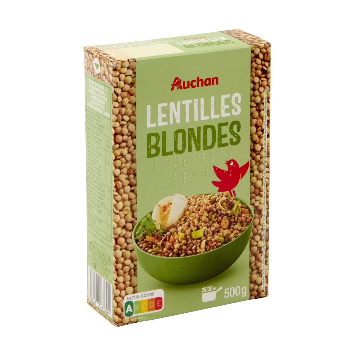 AUCHAN Lentilles blondes 8 portions 500g