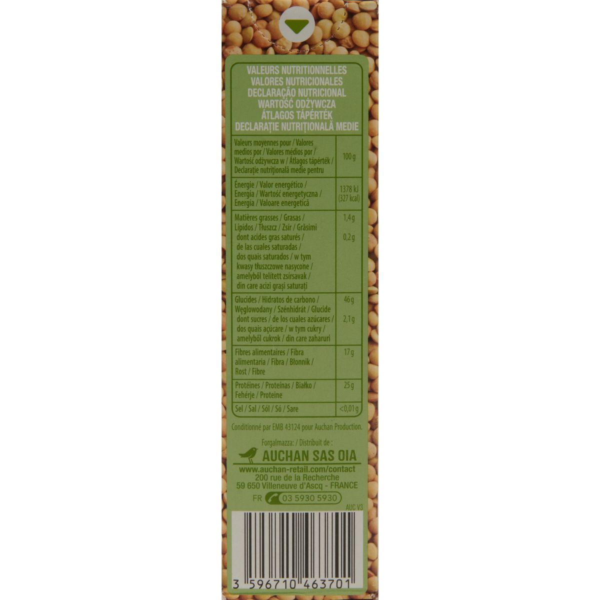 AUCHAN Lentilles blondes 8 portions 500g