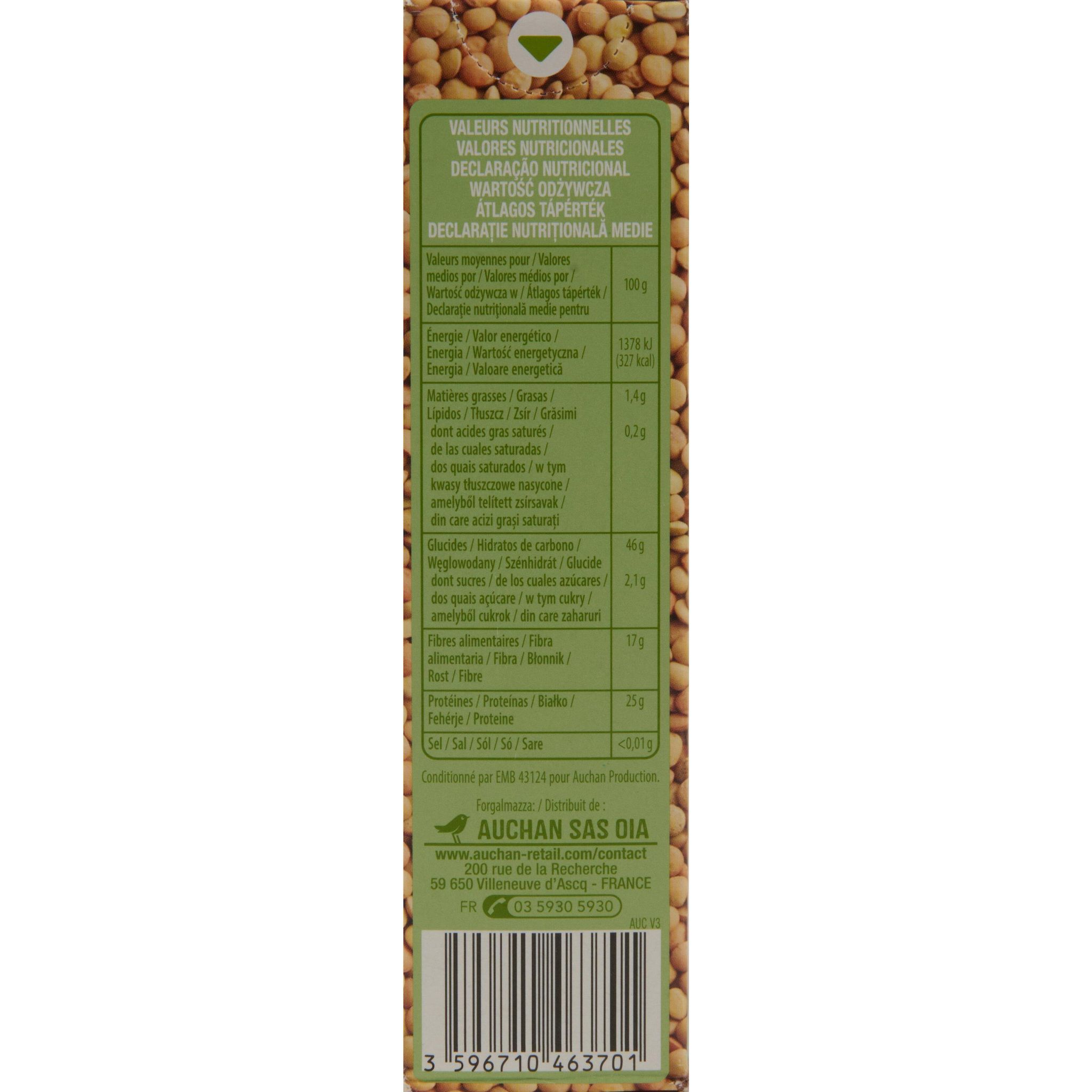 Voir la diapositive 4 : AUCHAN Lentilles blondes 8 portions 500g