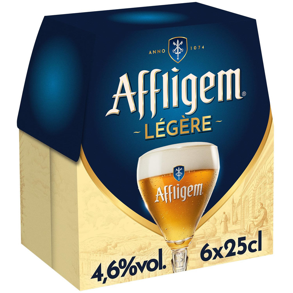 AFFLIGEM Bière blonde légère belge d'abbaye 4,6% pack bouteilles 6x25cl
