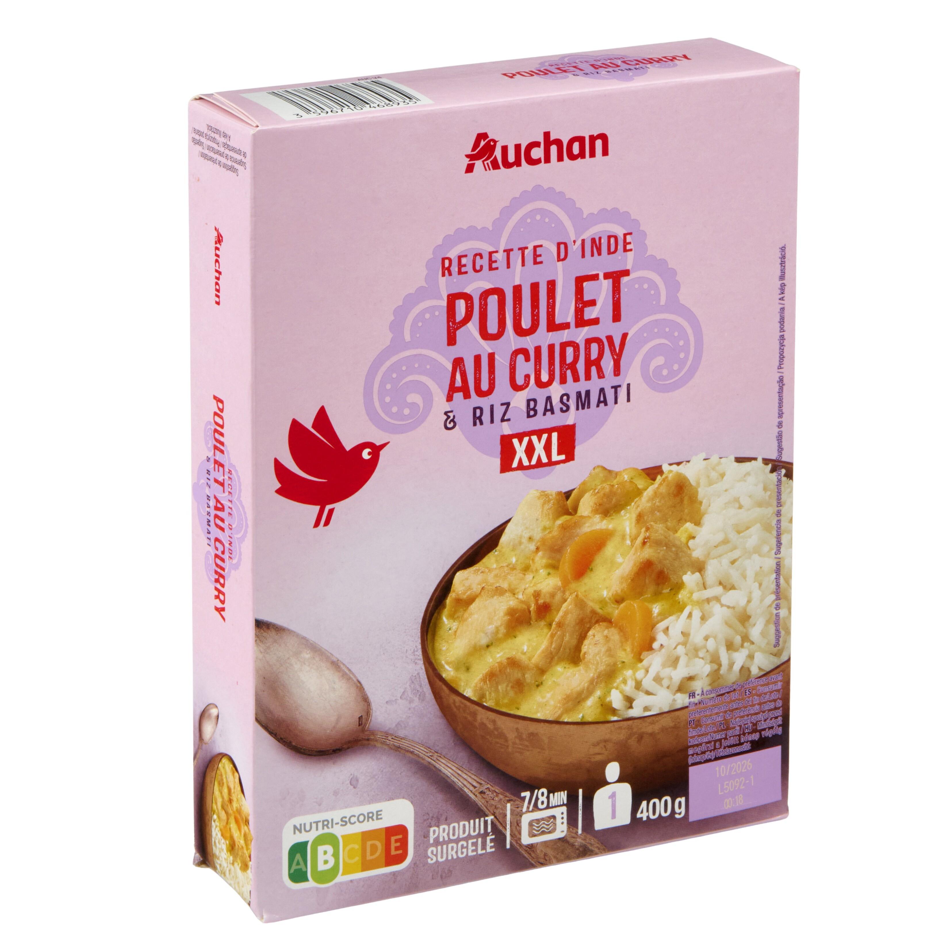 Voir la diapositive 2 : AUCHAN Poulet curry et riz basmati 1 portion 400g