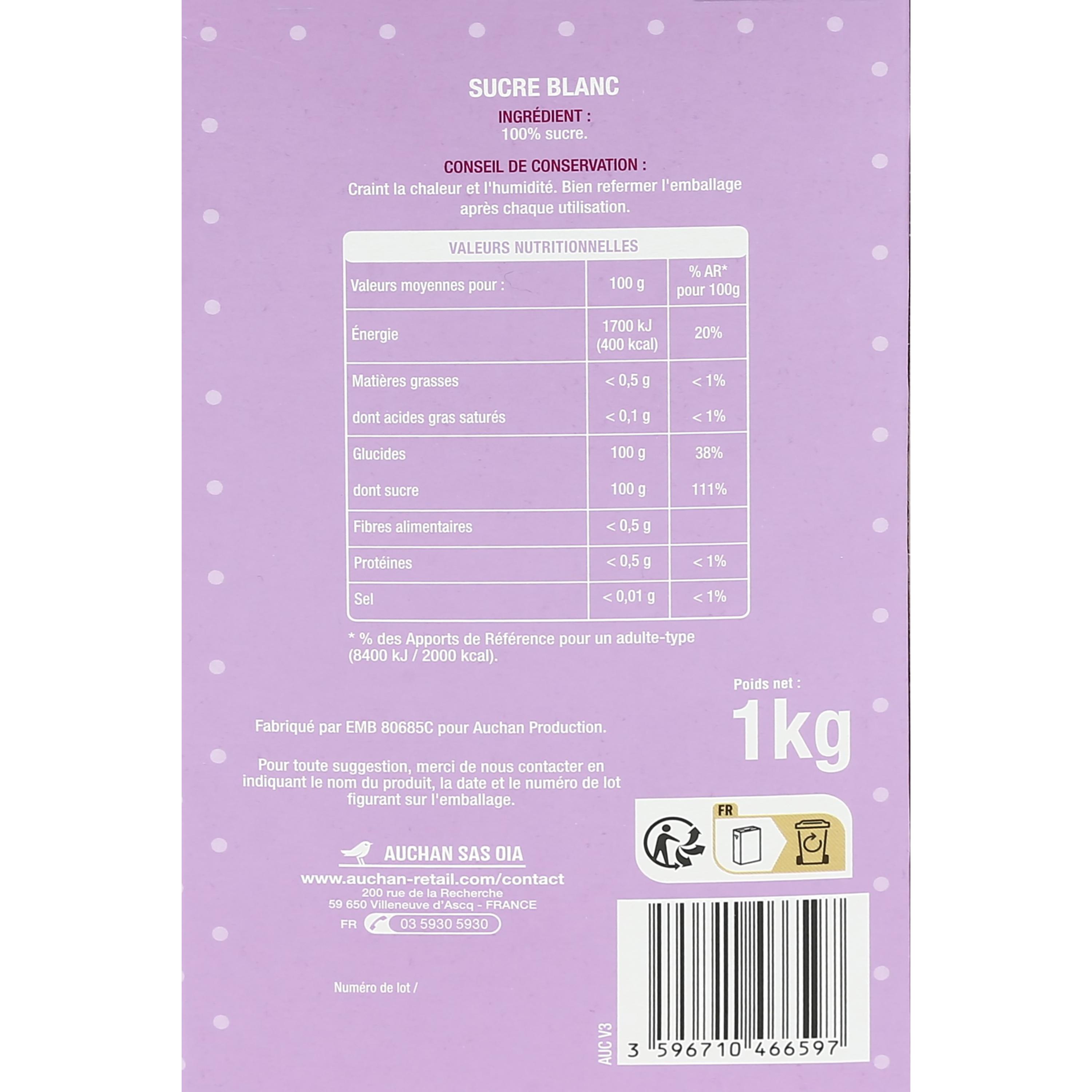 Voir la diapositive 2 : AUCHAN Sucre blanc en poudre 1kg