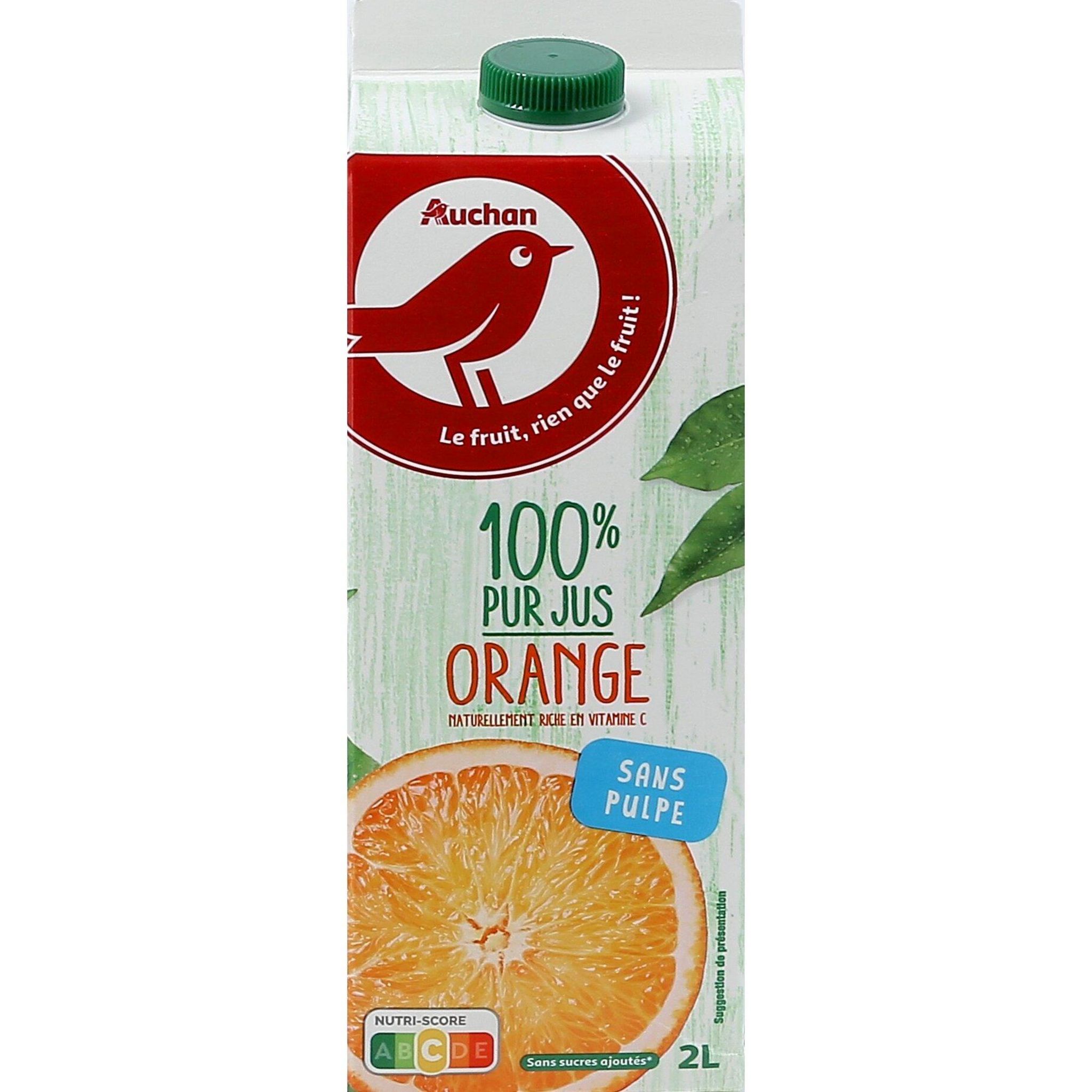 Voir la diapositive 2 : AUCHAN Pur jus d'orange sans pulpe brique 2l