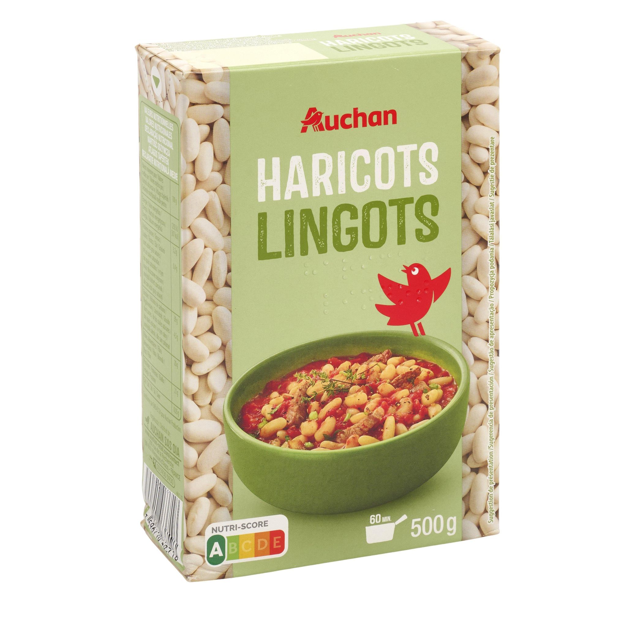 Voir la diapositive 3 : AUCHAN Haricots lingots 8 portions 500g