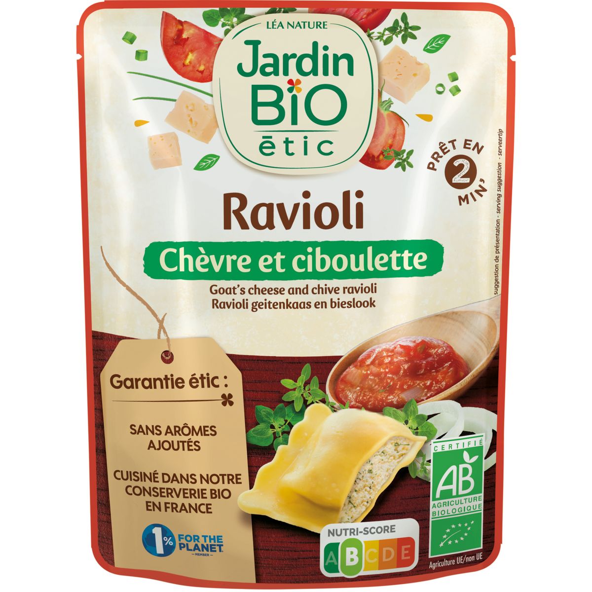 JARDIN BIO Ravioli chèvre et ciboulette 250g