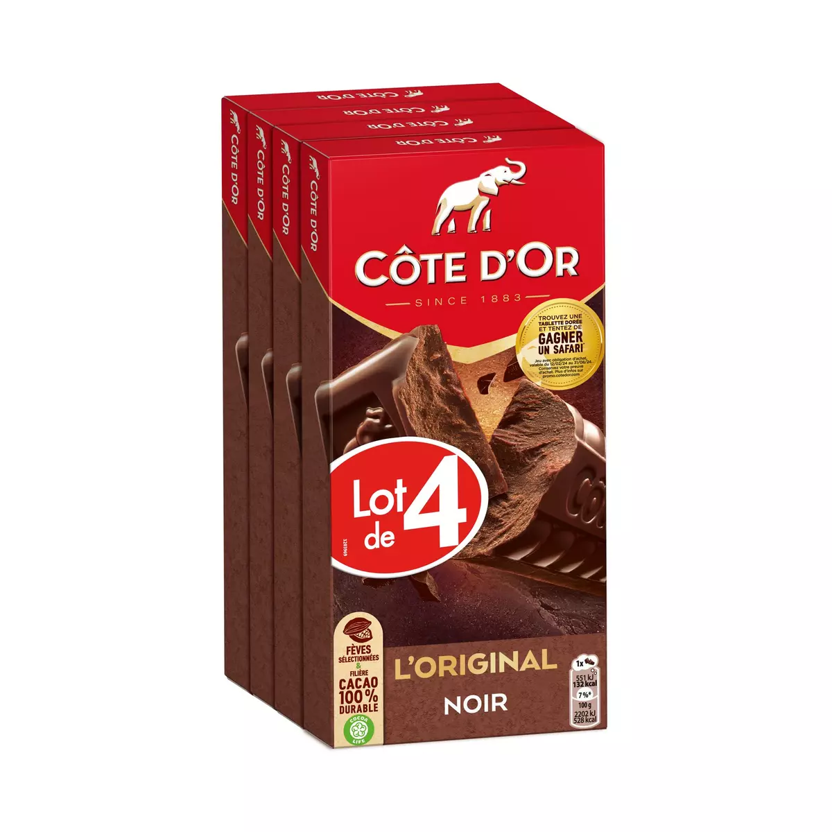 COTE D'OR Tablette de chocolat noir extra 4 pièces 4x100g