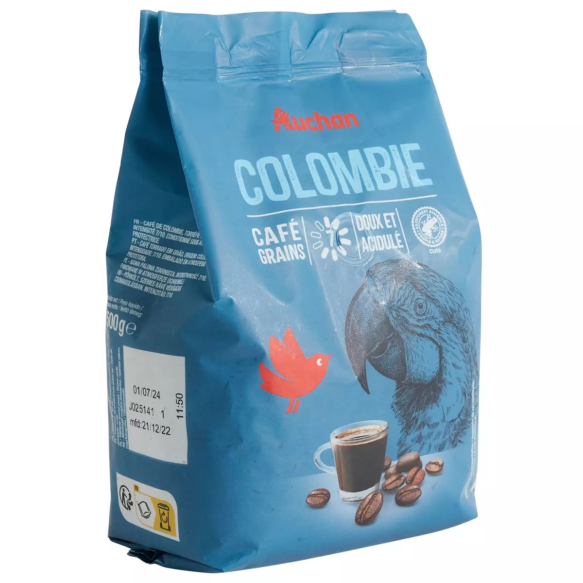 AUCHAN Café en grains Colombie doux et acidulé intensité 7 500g