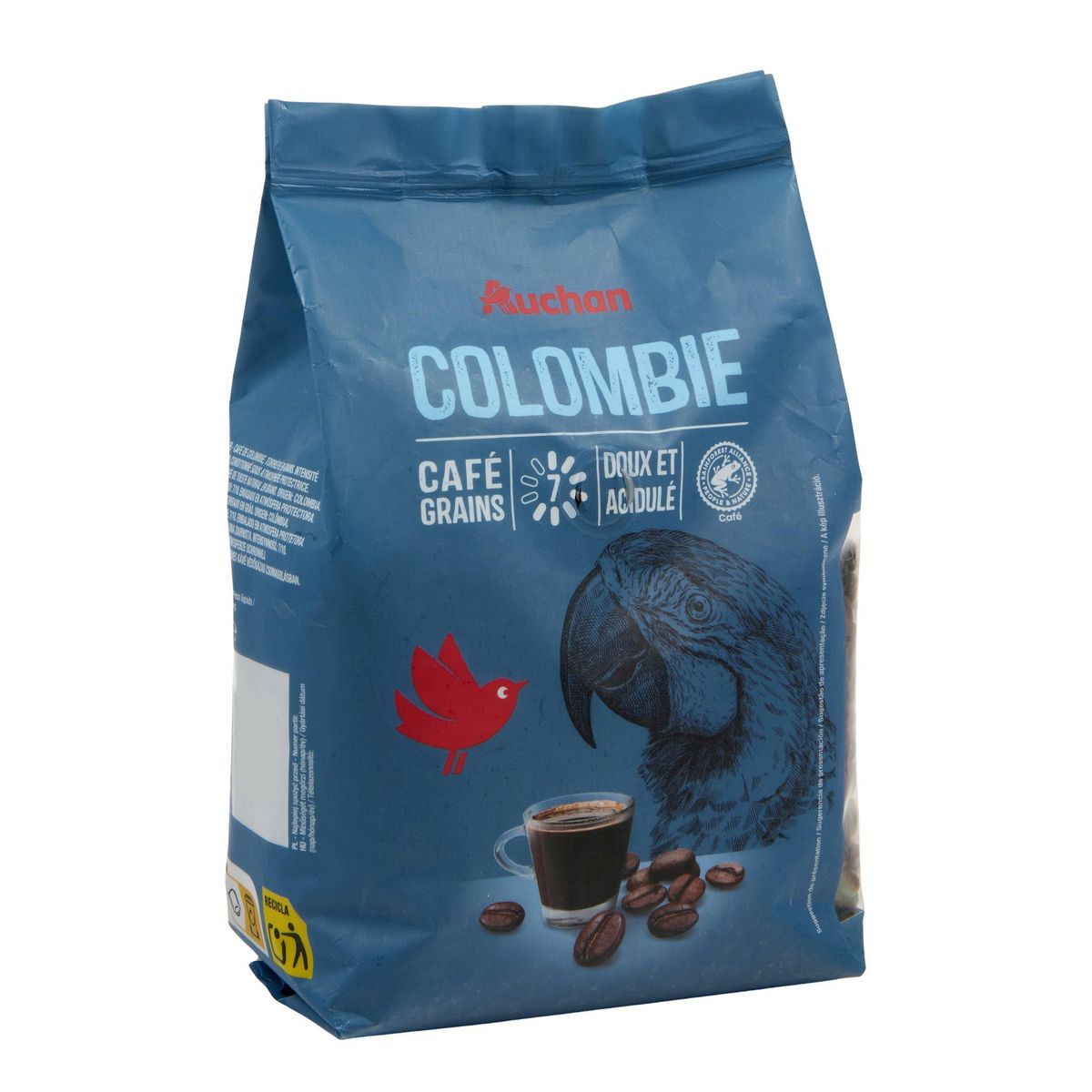 AUCHAN Café en grains Colombie doux et acidulé intensité 7 500g
