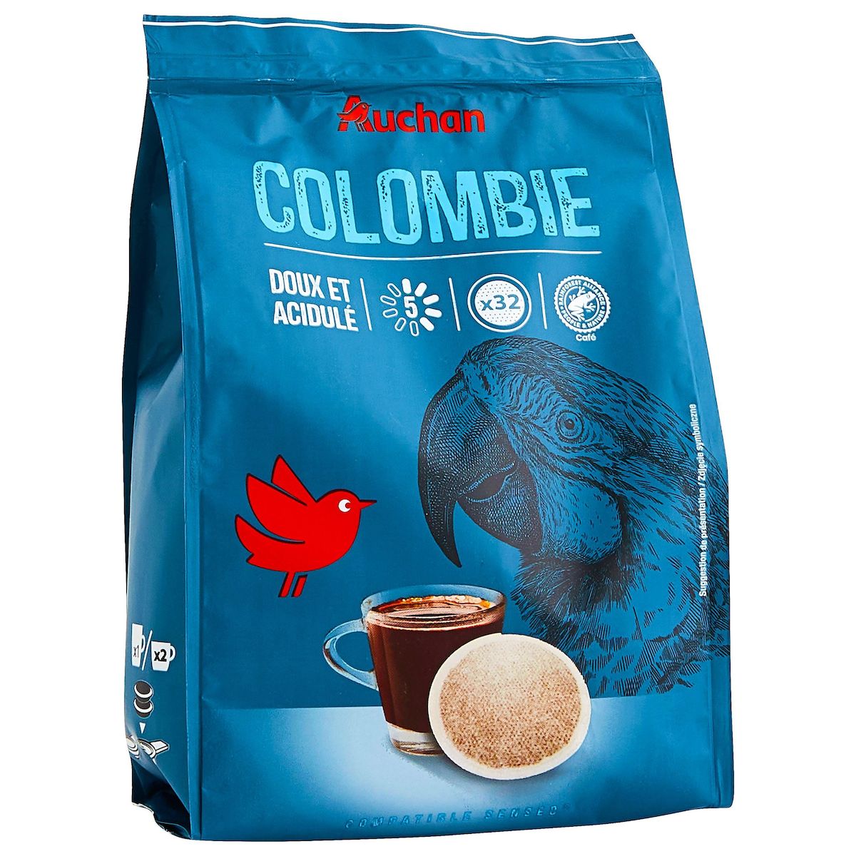 AUCHAN Café en dosettes Colombie doux et acidulé intensité 5 32 dosettes 222g