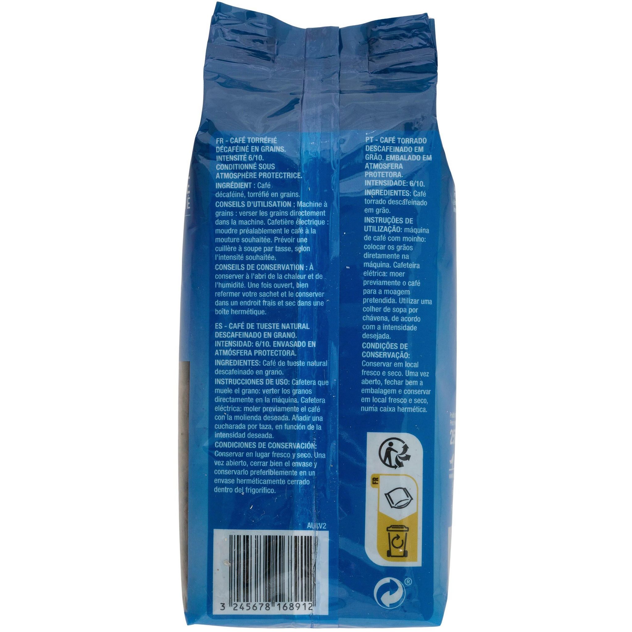 Voir la diapositive 2 : AUCHAN Café en grain Aroma décaféiné 250g