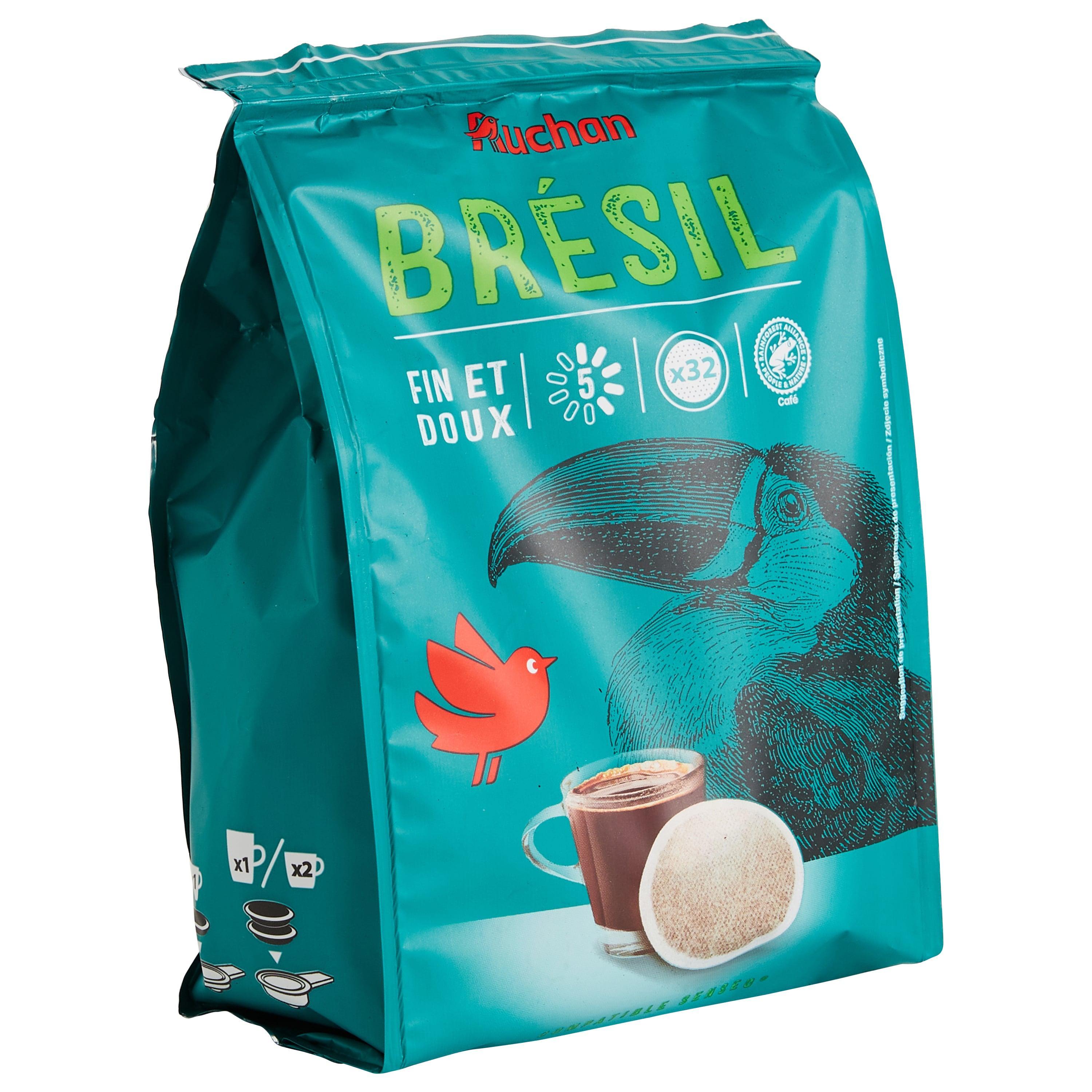 Voir la diapositive 3 : AUCHAN Café en dosettes sensation Brazil intensité 5 fin et doux compatibles Senseo 32 dosettes 222g