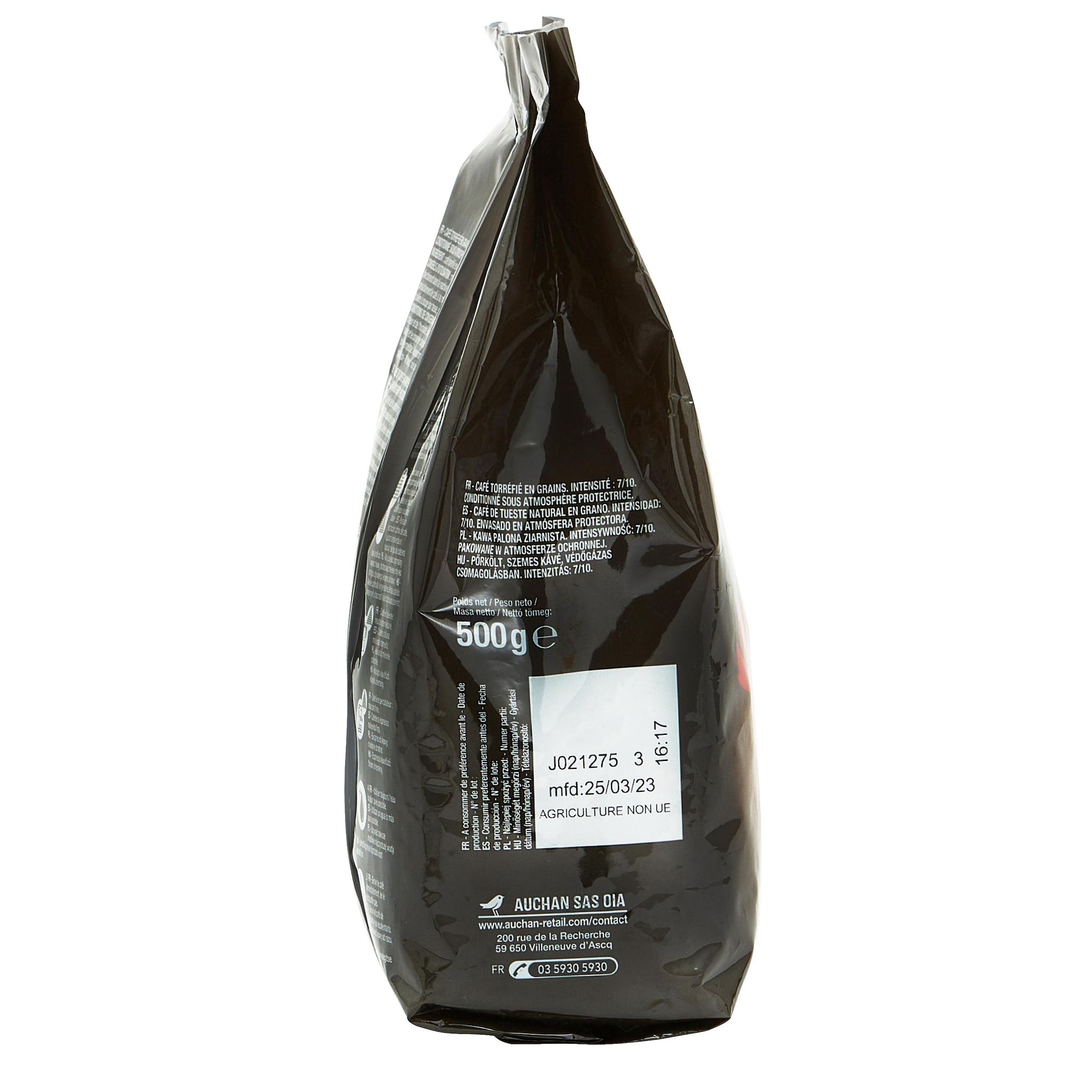 Voir la diapositive 2 : AUCHAN Café en grains 100% Arabica 500g