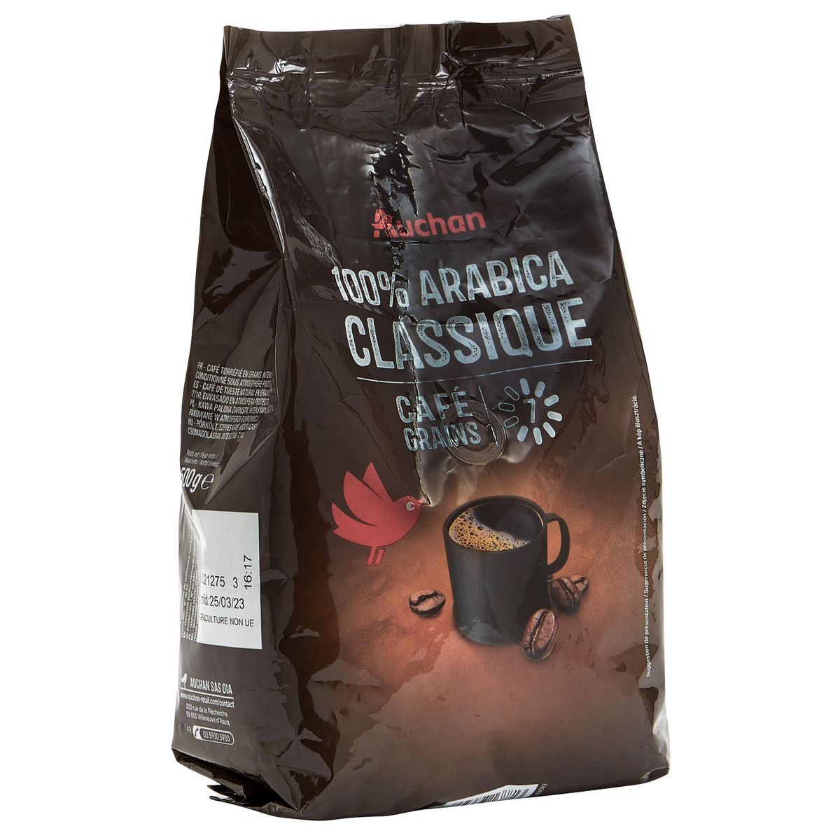AUCHAN Café en grains 100% Arabica 500g