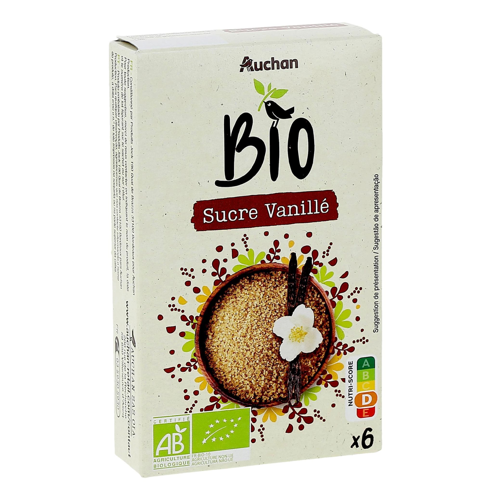 Voir la diapositive 2 : AUCHAN BIO Sucre vanillé 6 sachets 6x7,5g