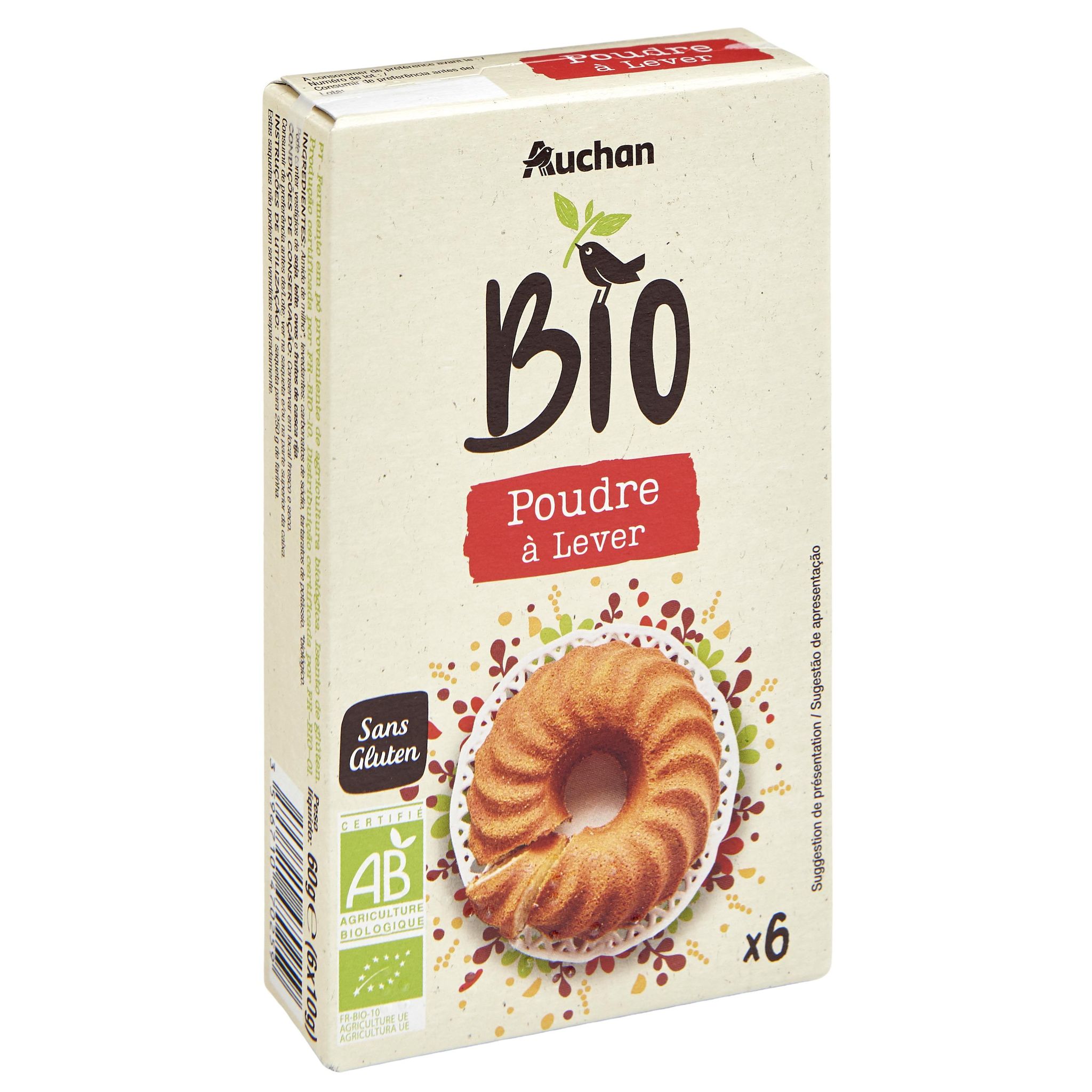 Voir la diapositive 3 : AUCHAN BIO Poudre à lever 6 sachets 6x10g