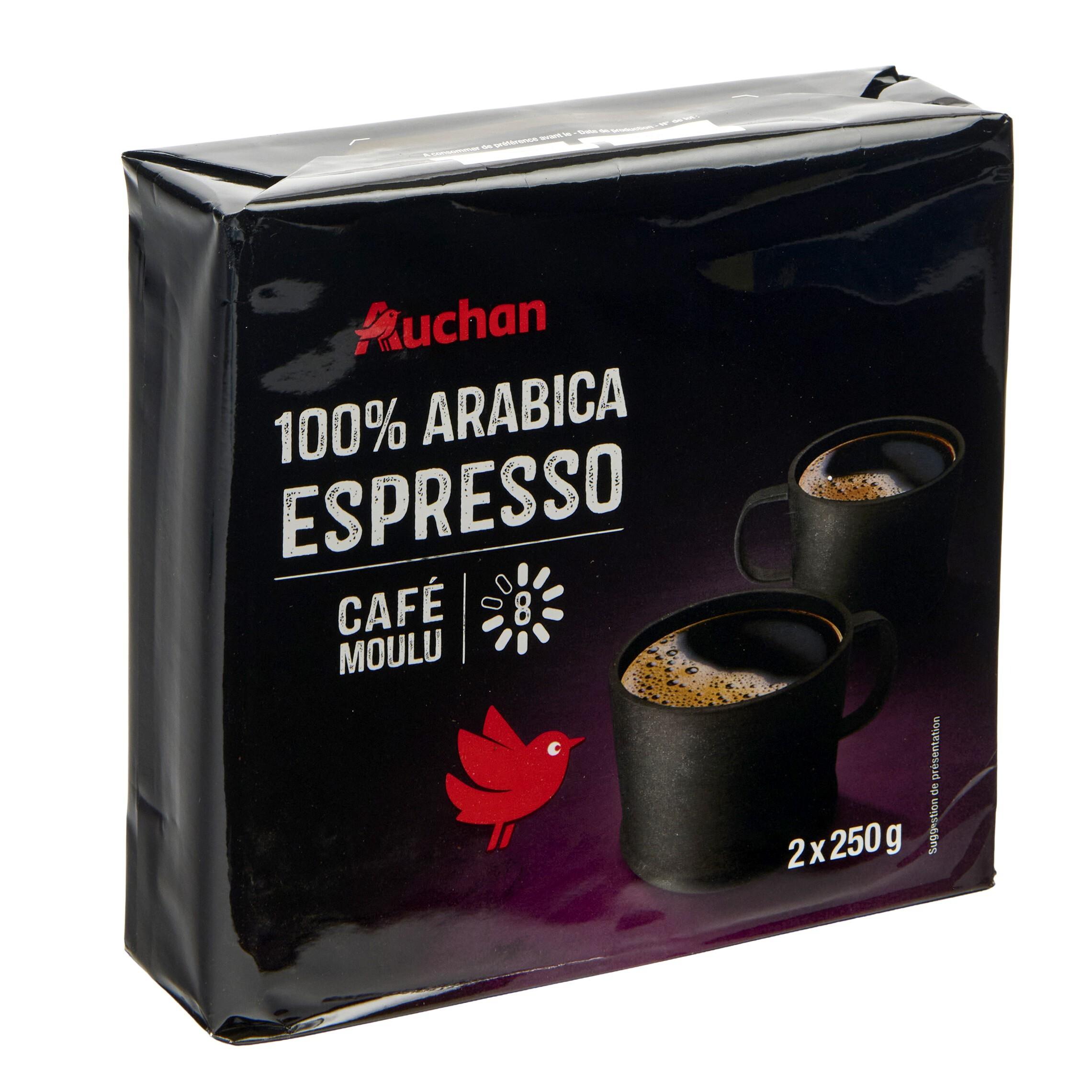 Voir la diapositive 2 : AUCHAN Café moulu 100% arabica espresso intensité 8 2x250g