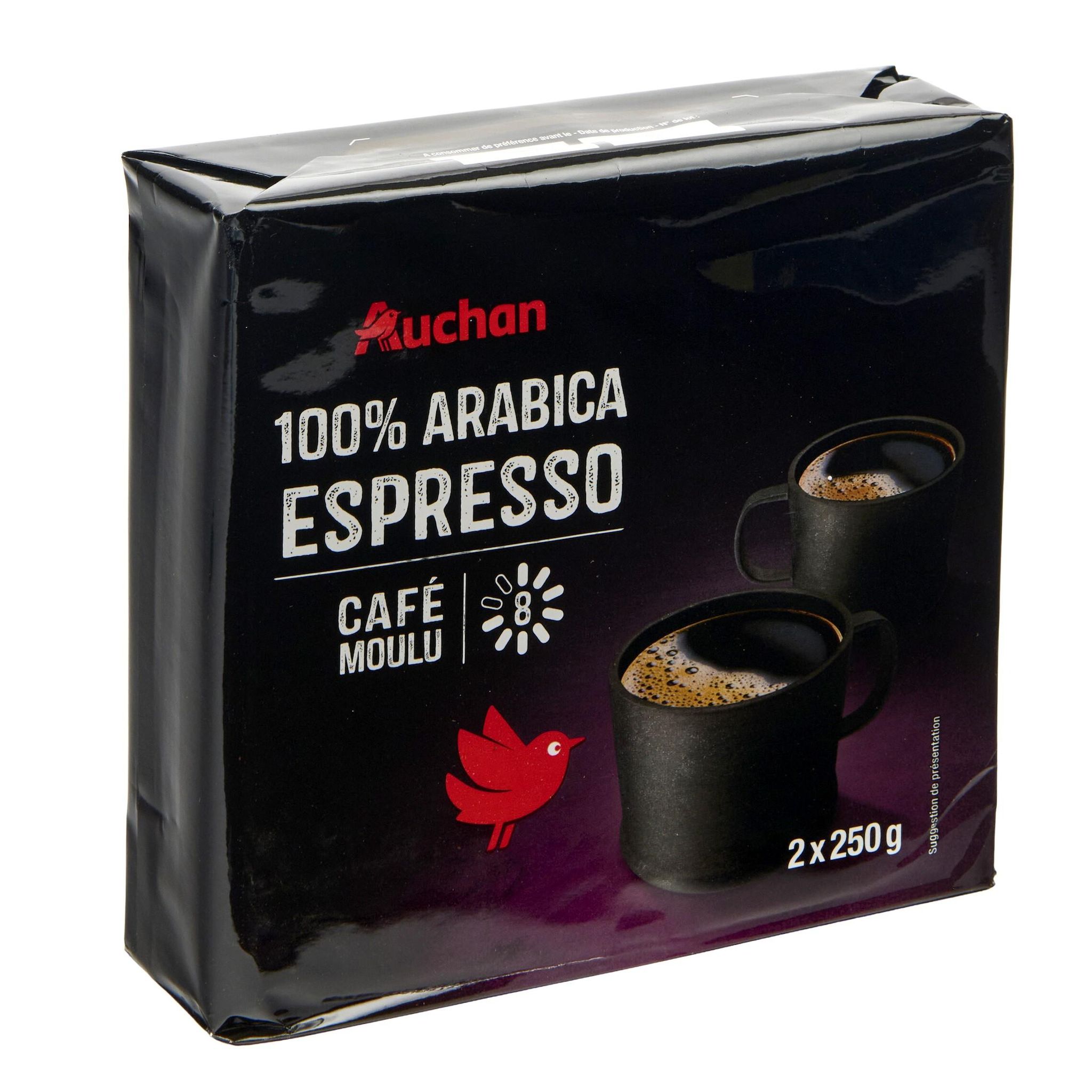 Voir la diapositive 3 : AUCHAN Café moulu 100% arabica espresso intensité 8 2x250g