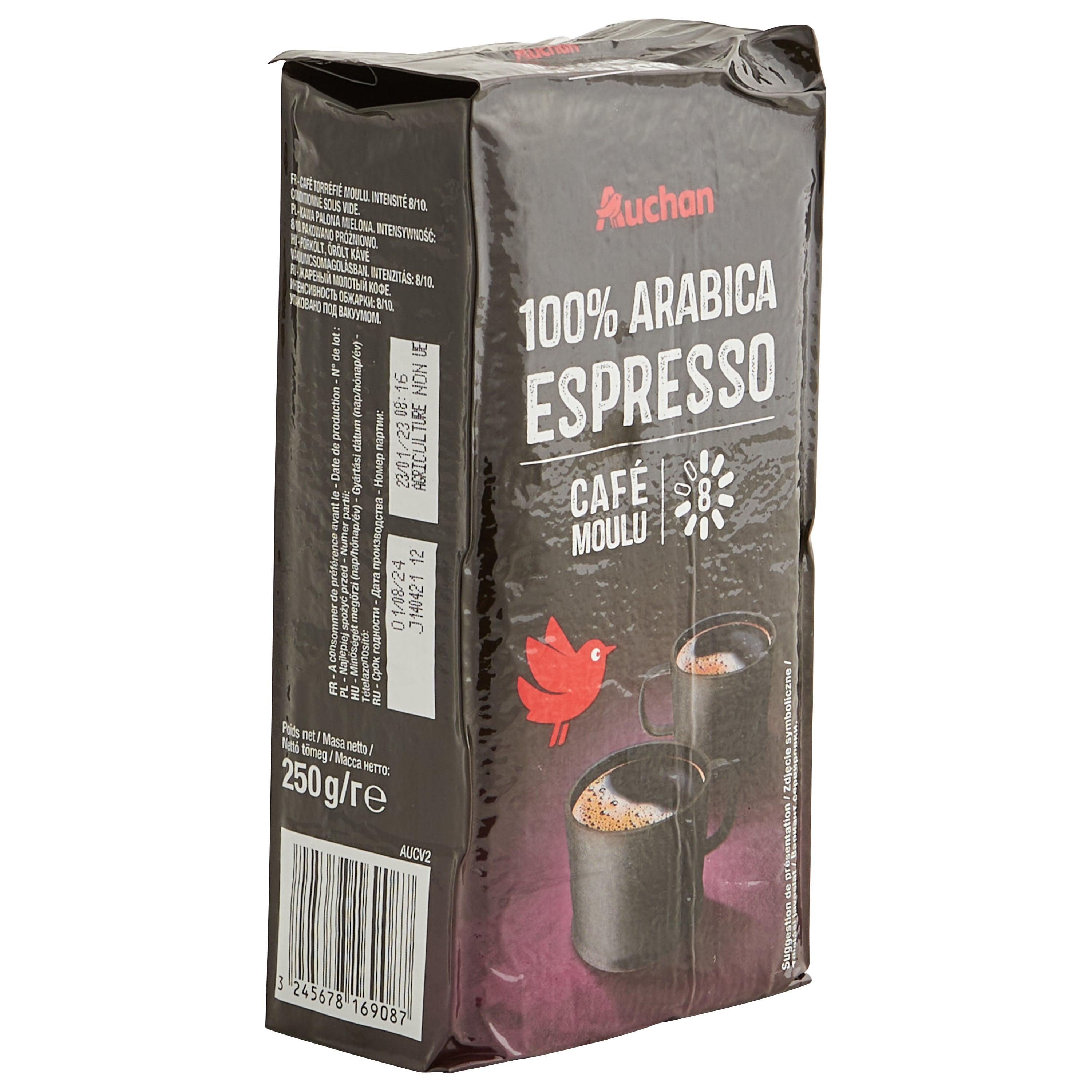 Voir la diapositive 3 : AUCHAN Café moulu espresso intensité 8 100% arabica 50 tasses 250g