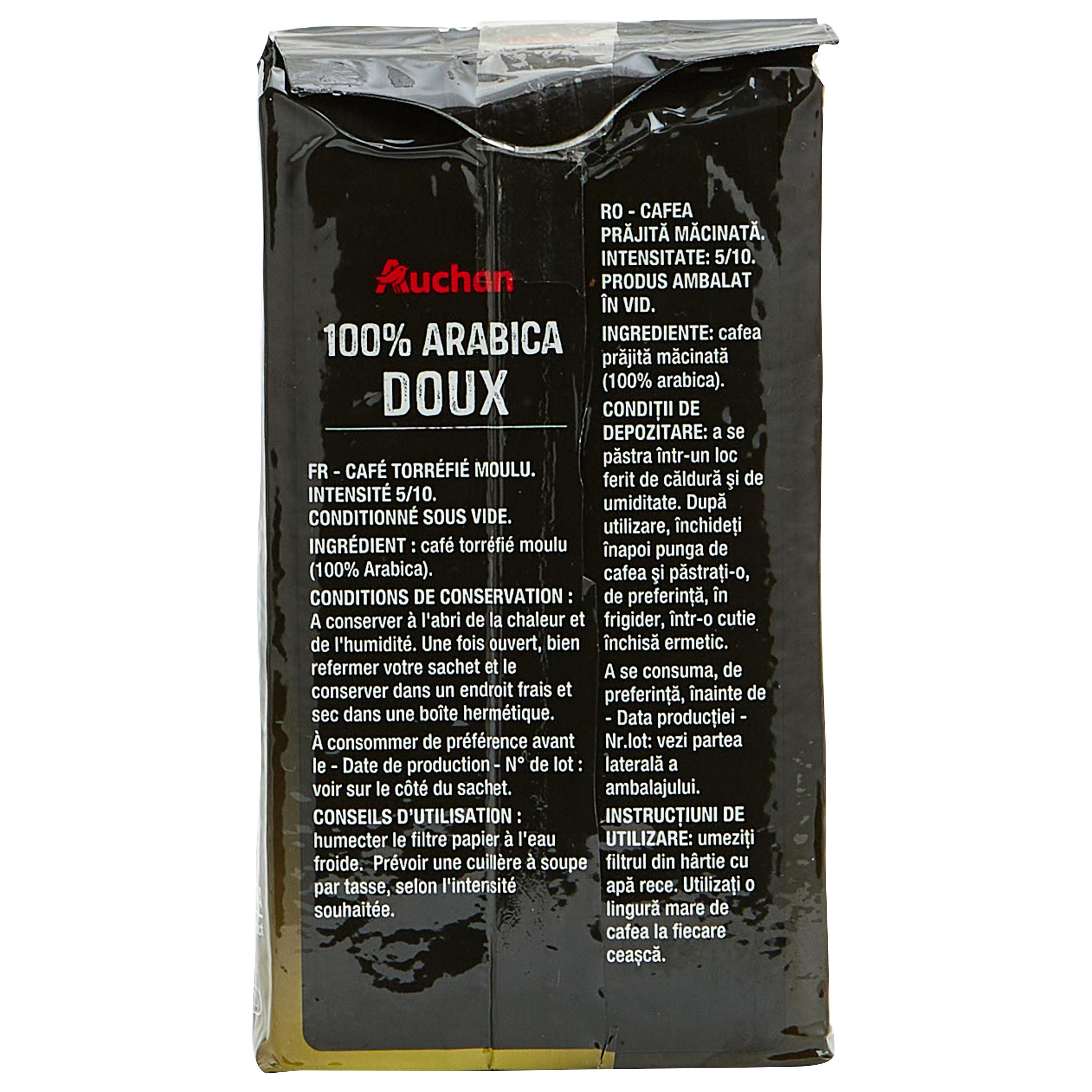 Voir la diapositive 2 : AUCHAN Café moulu 100% arabica doux intensité 5 250g
