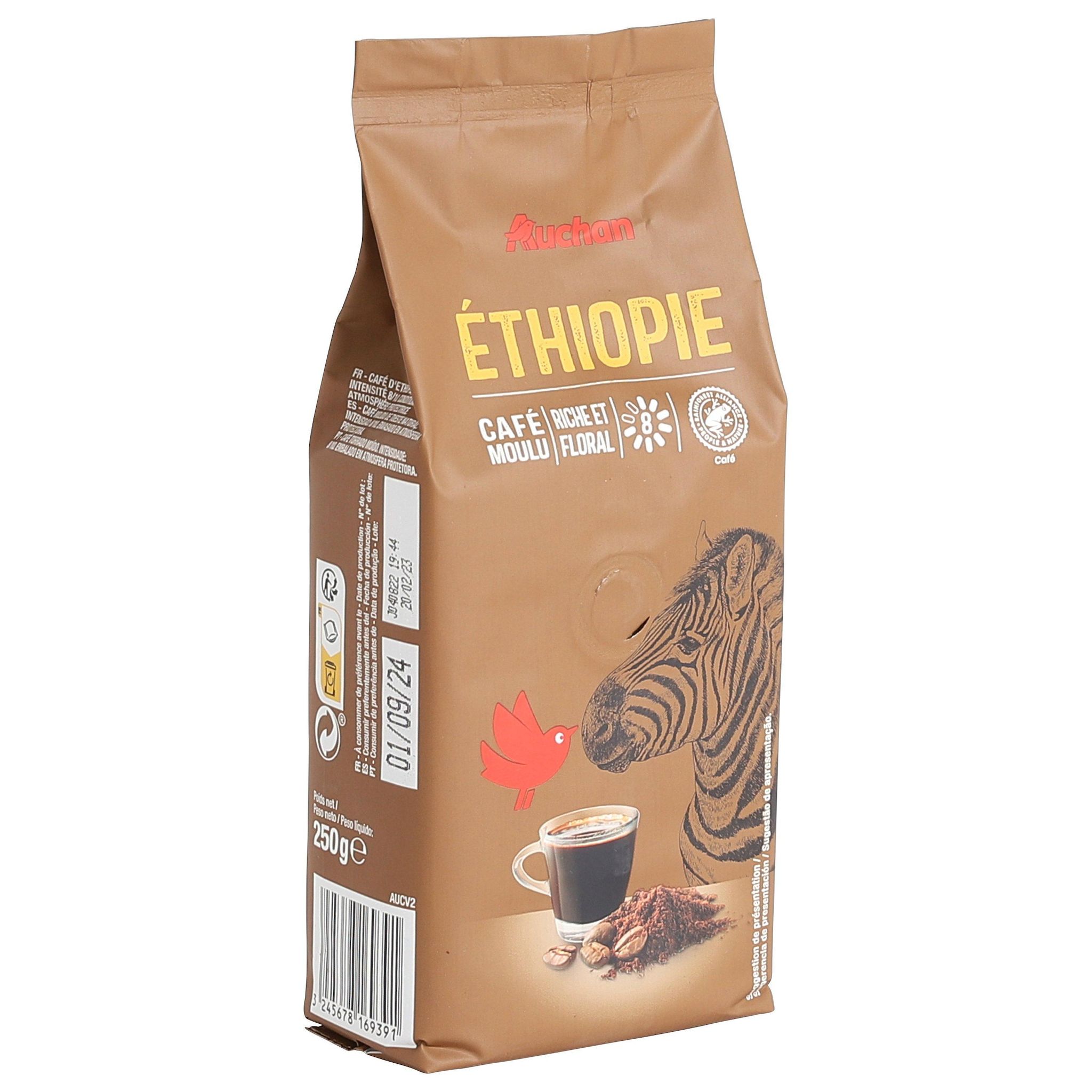 Voir la diapositive 4 : AUCHAN Café moulu sensation Ethiopie intensité 8 250g