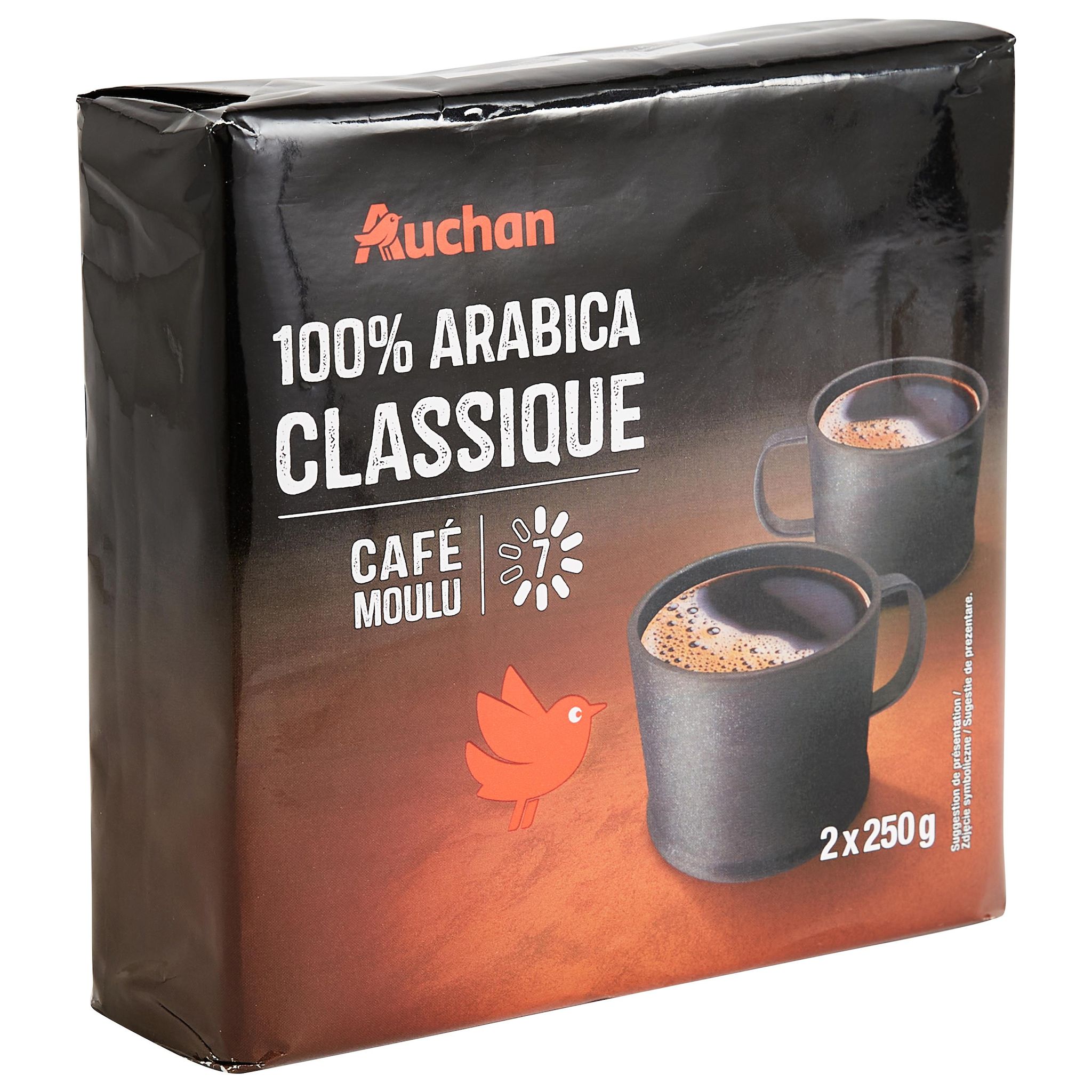 Voir la diapositive 2 : AUCHAN Café moulu classico 100% arabica intensité 7 2x250g