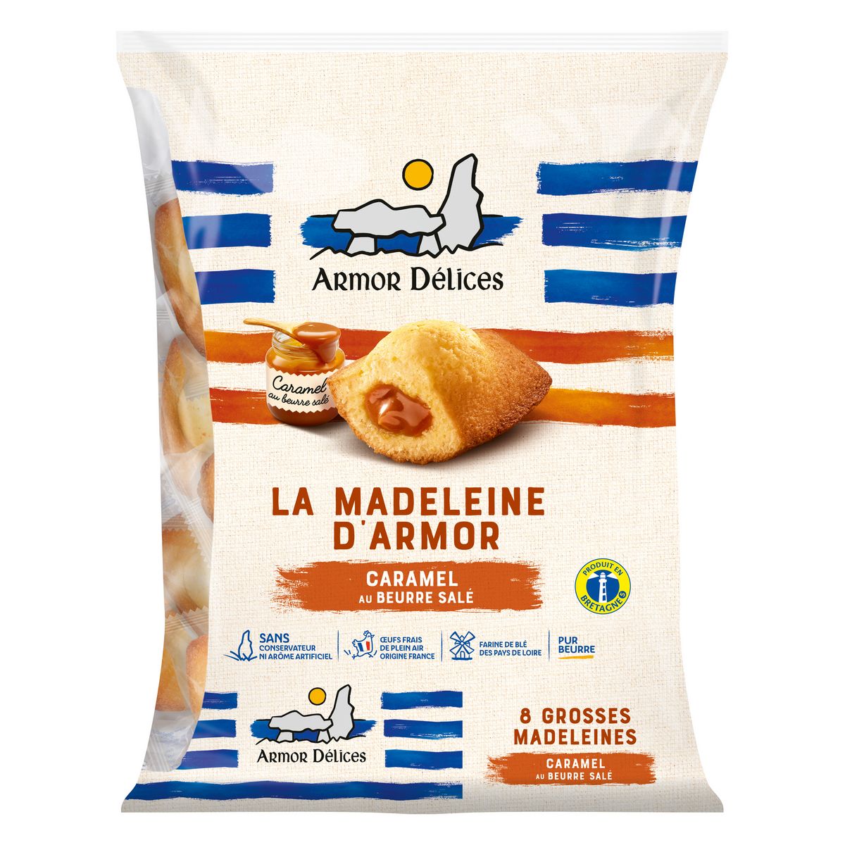 ARMOR DELICES La madeleine d'Armor fourré au caramel au beurre salé en sachet individuel 8 madeleines 264g