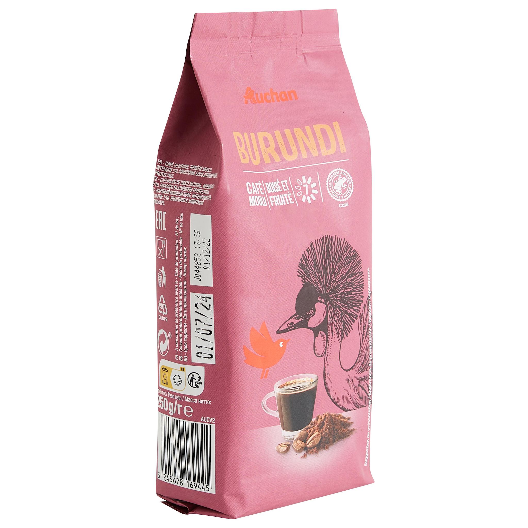 Voir la diapositive 4 : AUCHAN Café moulu sensation Burundi boisé et fruité arabica intensité 7 250g
