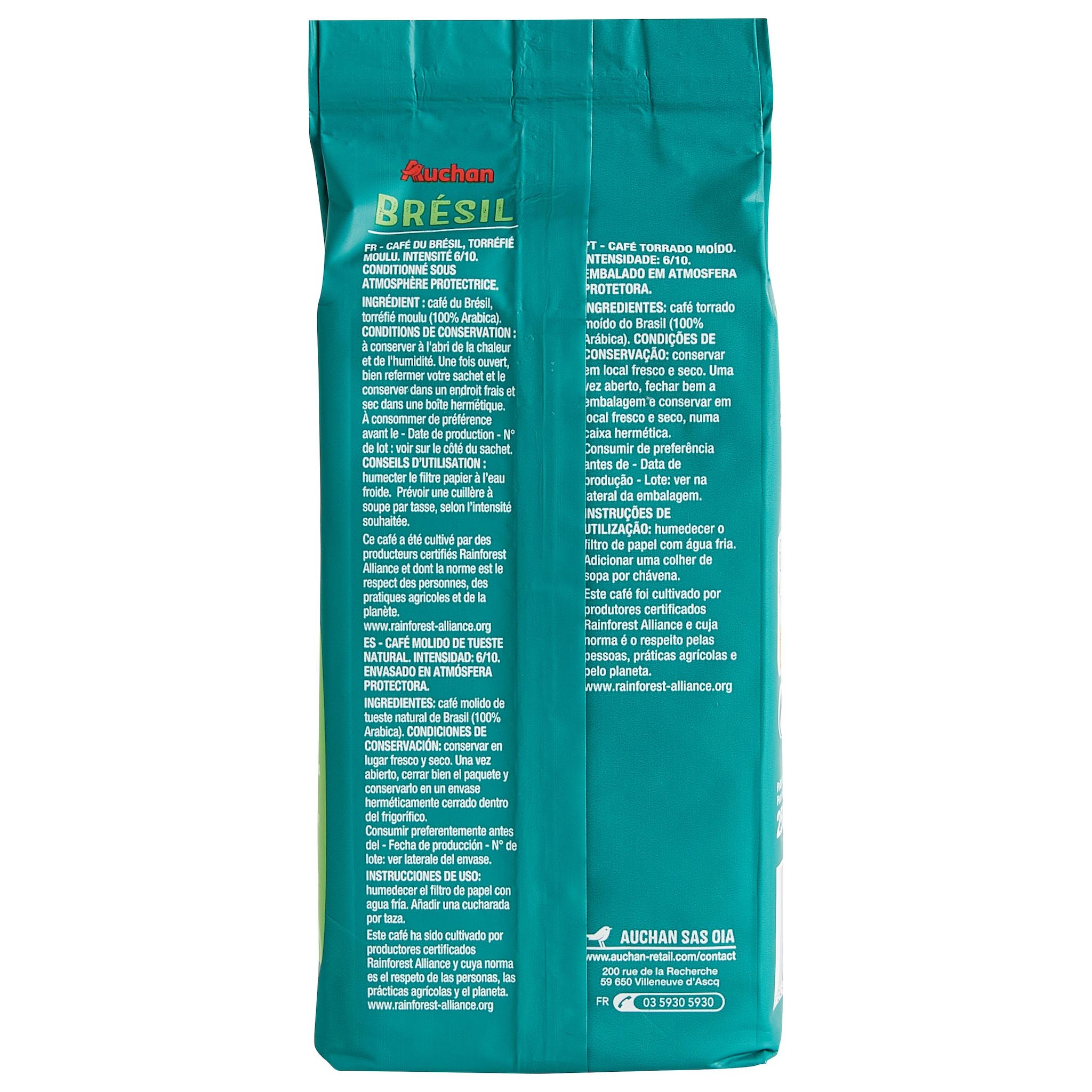 Voir la diapositive 3 : AUCHAN Café moulu sensation Brésil intensité 6 250g