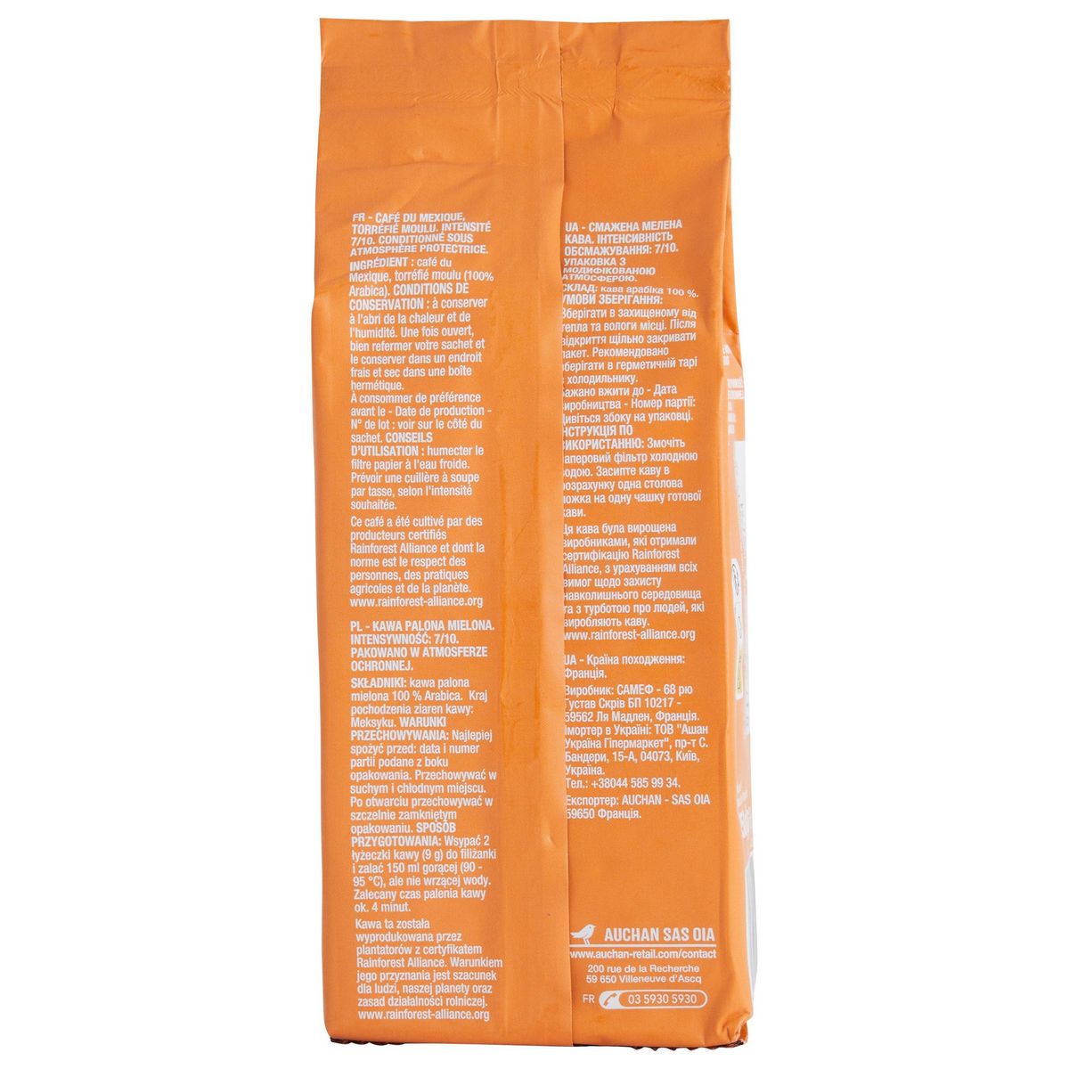 AUCHAN Café moulu sensation Mexico doux et parfumé arabica intensité 7 50 tasses 250g