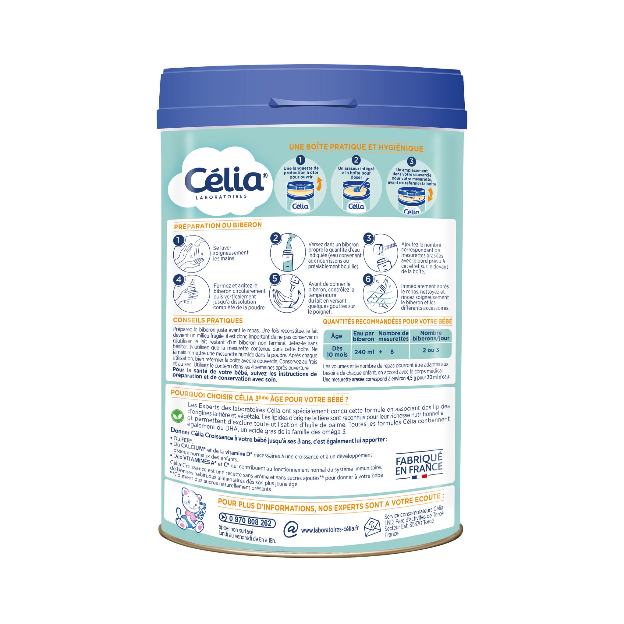 Voir la diapositive 2 : CELIA LABORATOIRE Lait de croissance en poudre dès 10 mois 800g