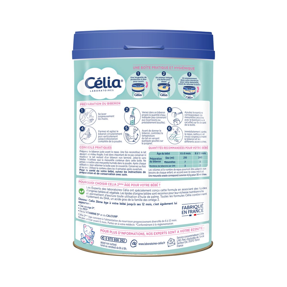 CELIA LABORATOIRE Lait 2ème âge en poudre dès 6 mois 800g