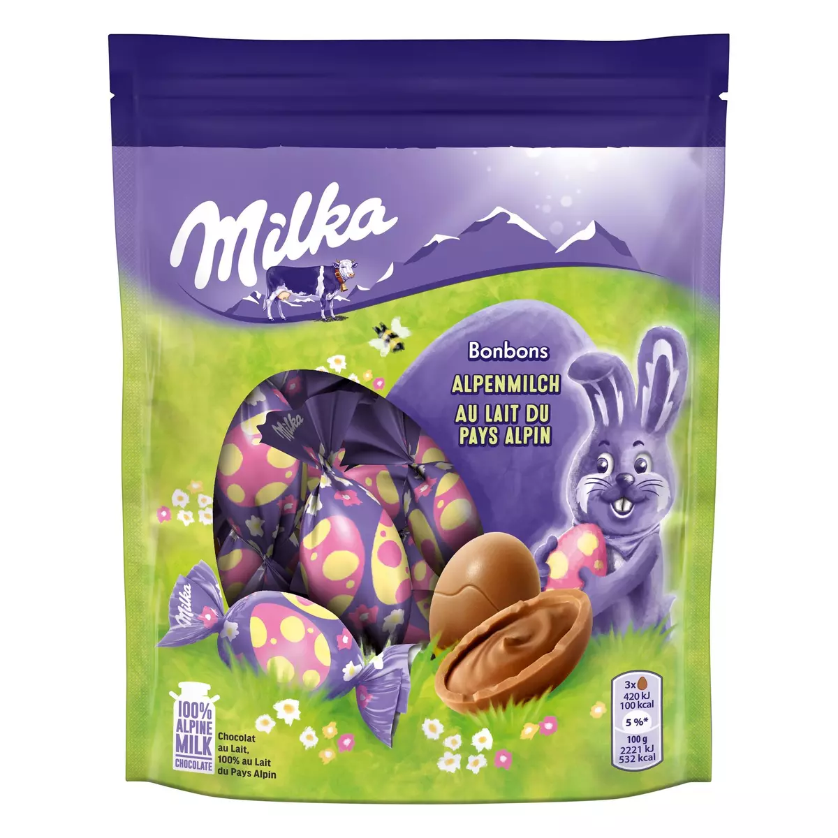 MILKA Bonbons fourrés au chocolat au lait alpin 86g