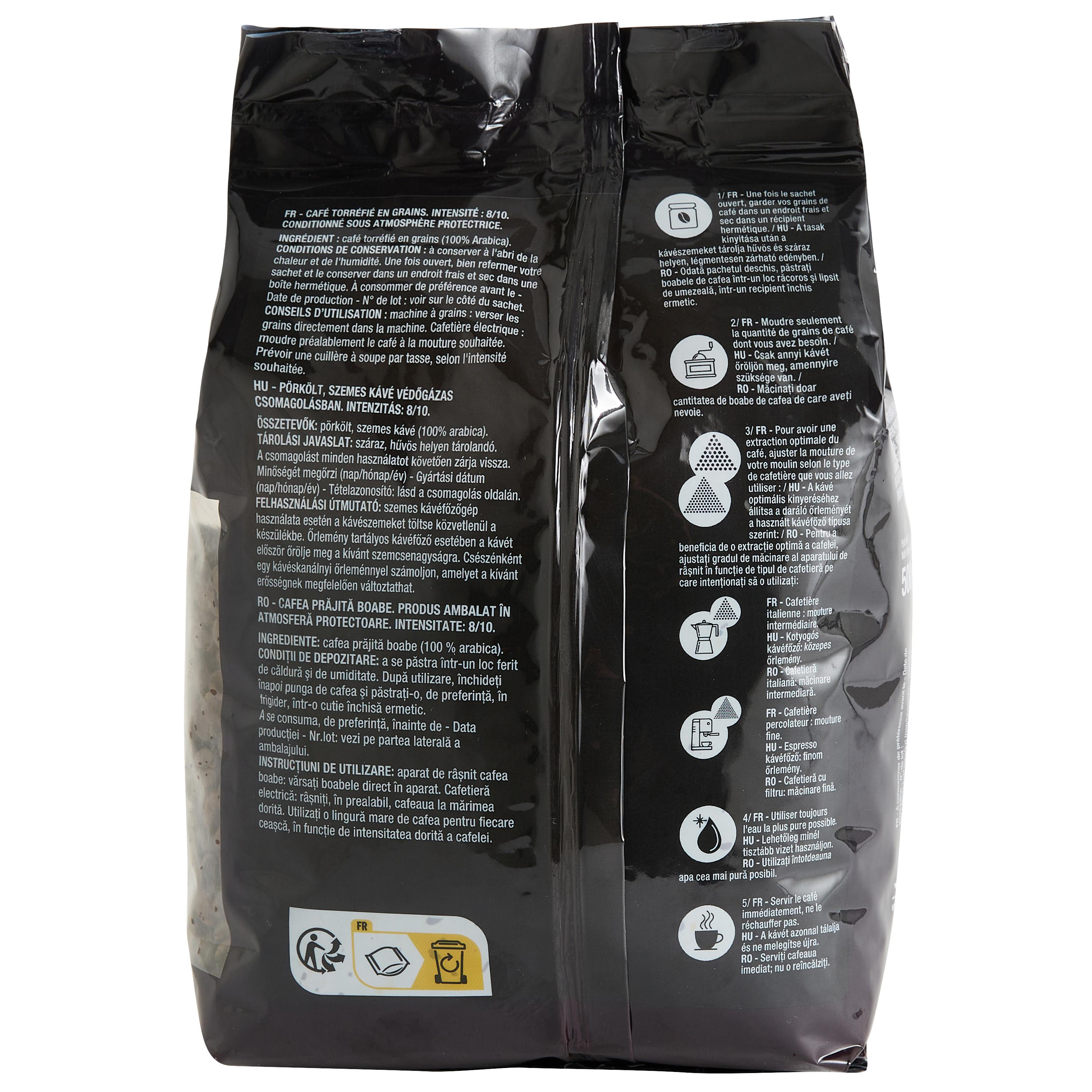 Voir la diapositive 3 : AUCHAN Café en grains espresso 100% arabica intensité 8 500g