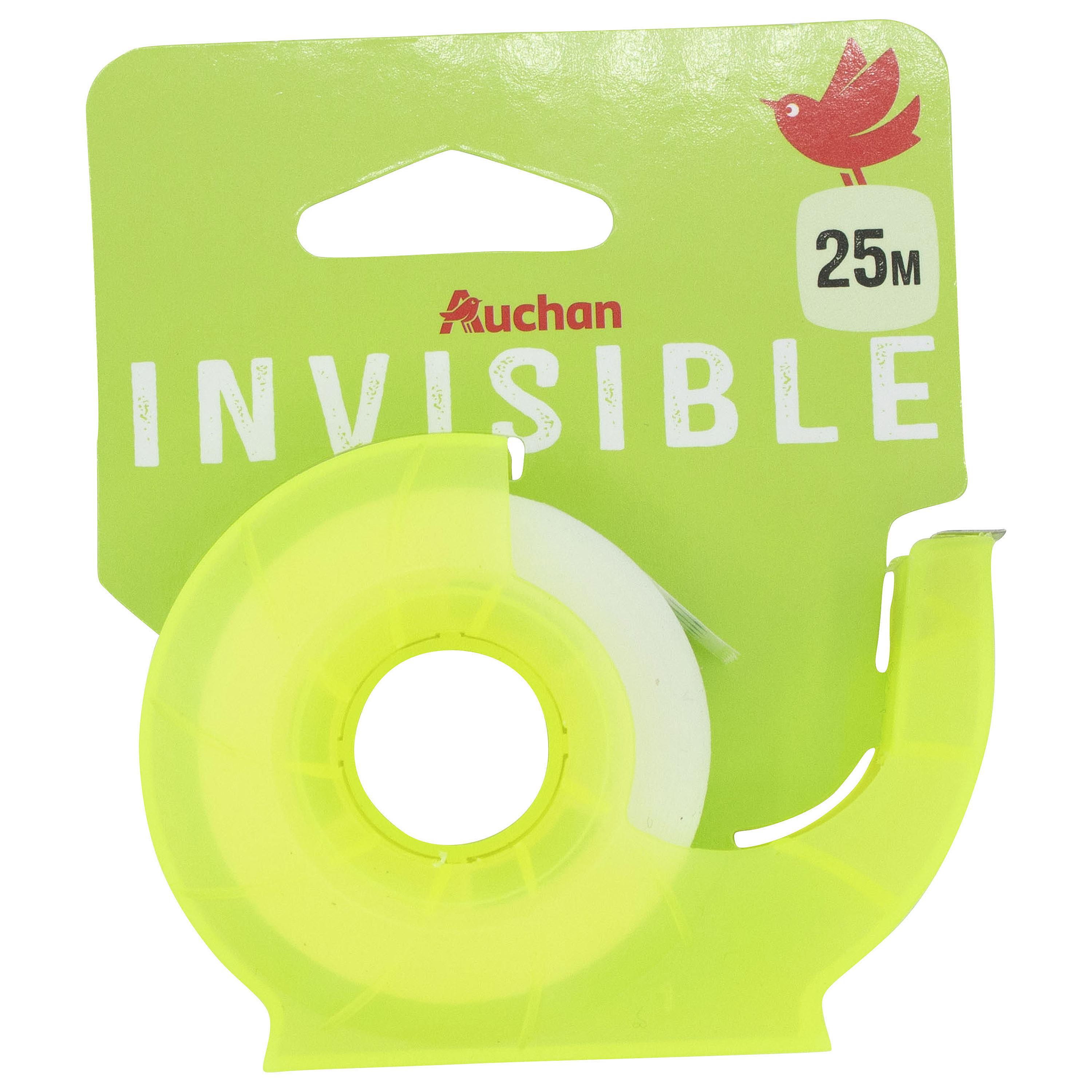 Voir la diapositive 2 : AUCHAN Rouleau adhésif invisible + dévidoir 19mmx25m - coloris aléatoires