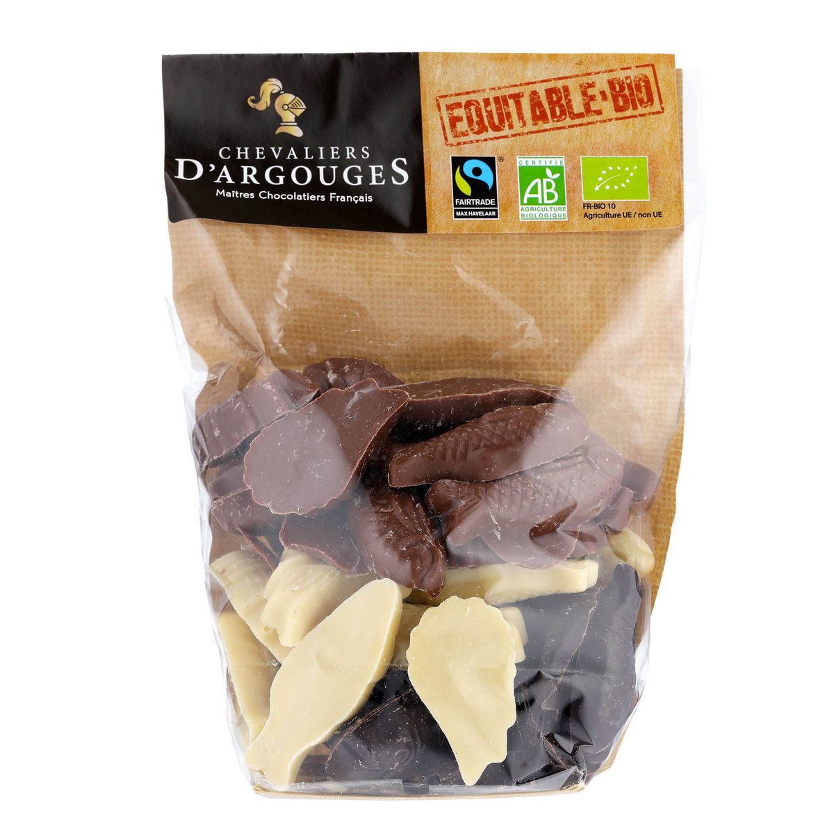 CHEVALIERS D'ARGOUGES Friture assortiment de 3 chocolats bio blanc lait noir 220g