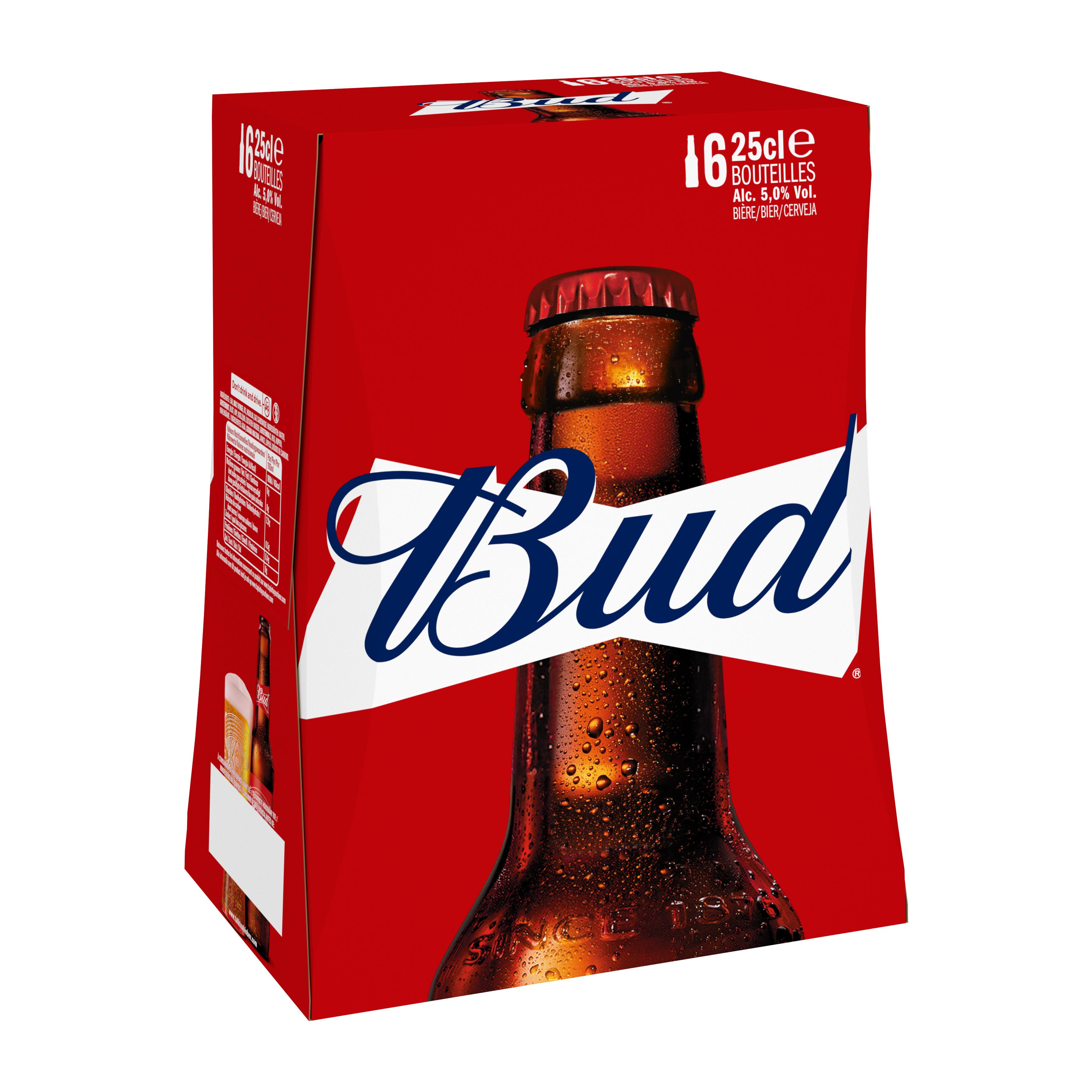 Voir la diapositive 2 : BUD Bière blonde légère 5% pack bouteilles 6x25cl