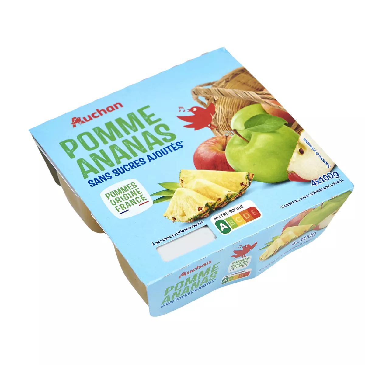 AUCHAN Spécialité pomme ananas sans sucres ajoutés 4x100g