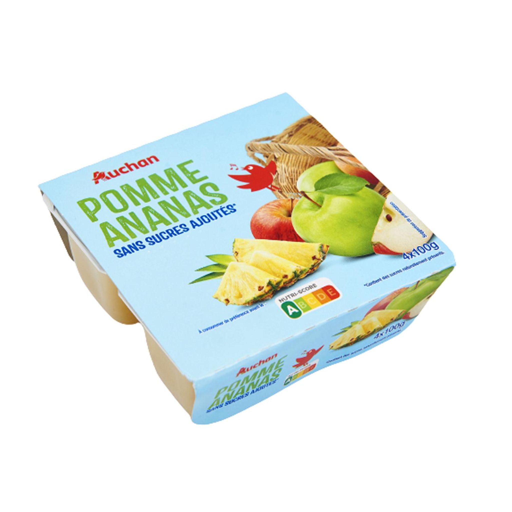 Voir la diapositive 3 : AUCHAN Coupelles spécialité pomme ananas sans sucres ajoutés 4x100g