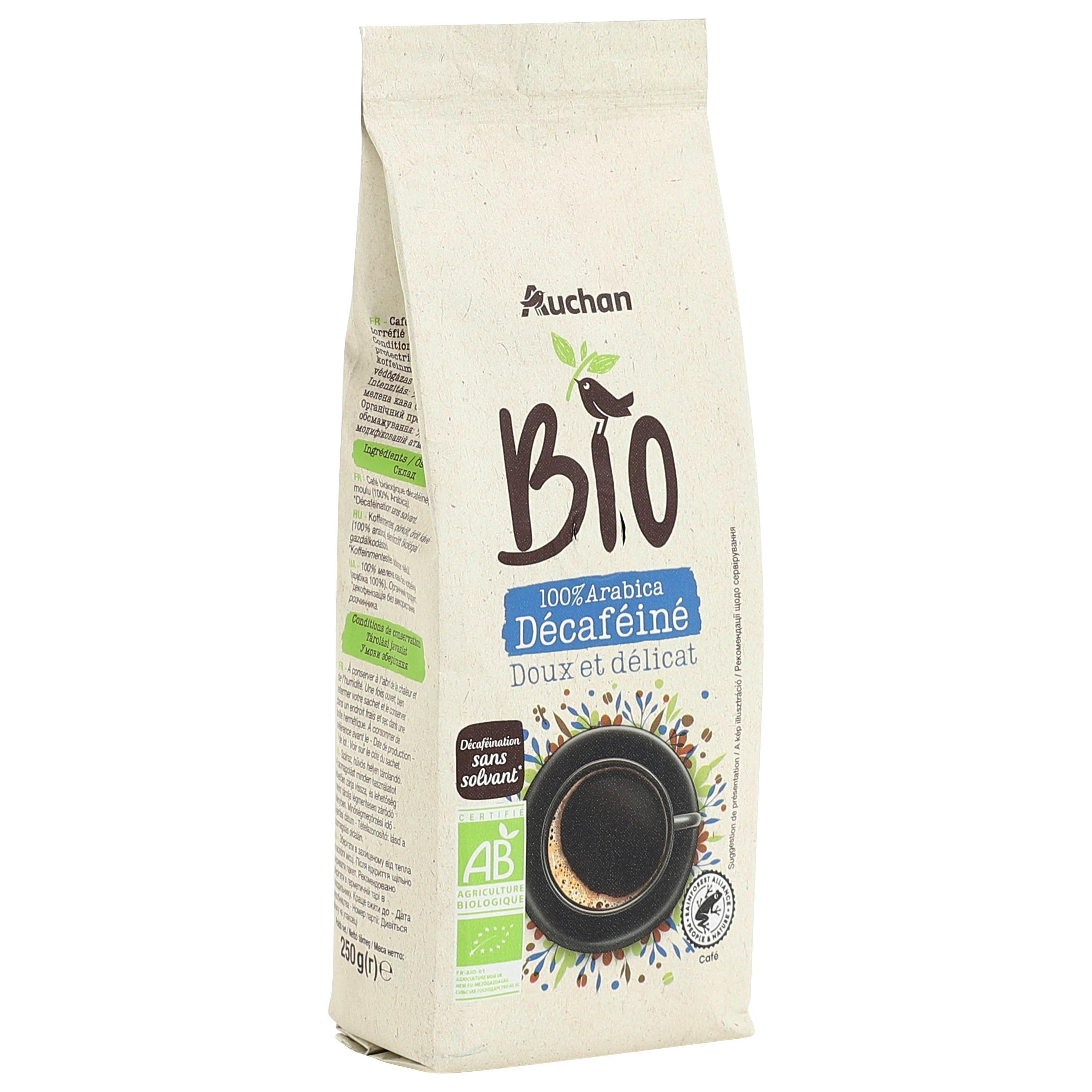 Voir la diapositive 3 : AUCHAN BIO Café moulu décaféiné 100% arabica intensité 5 250g